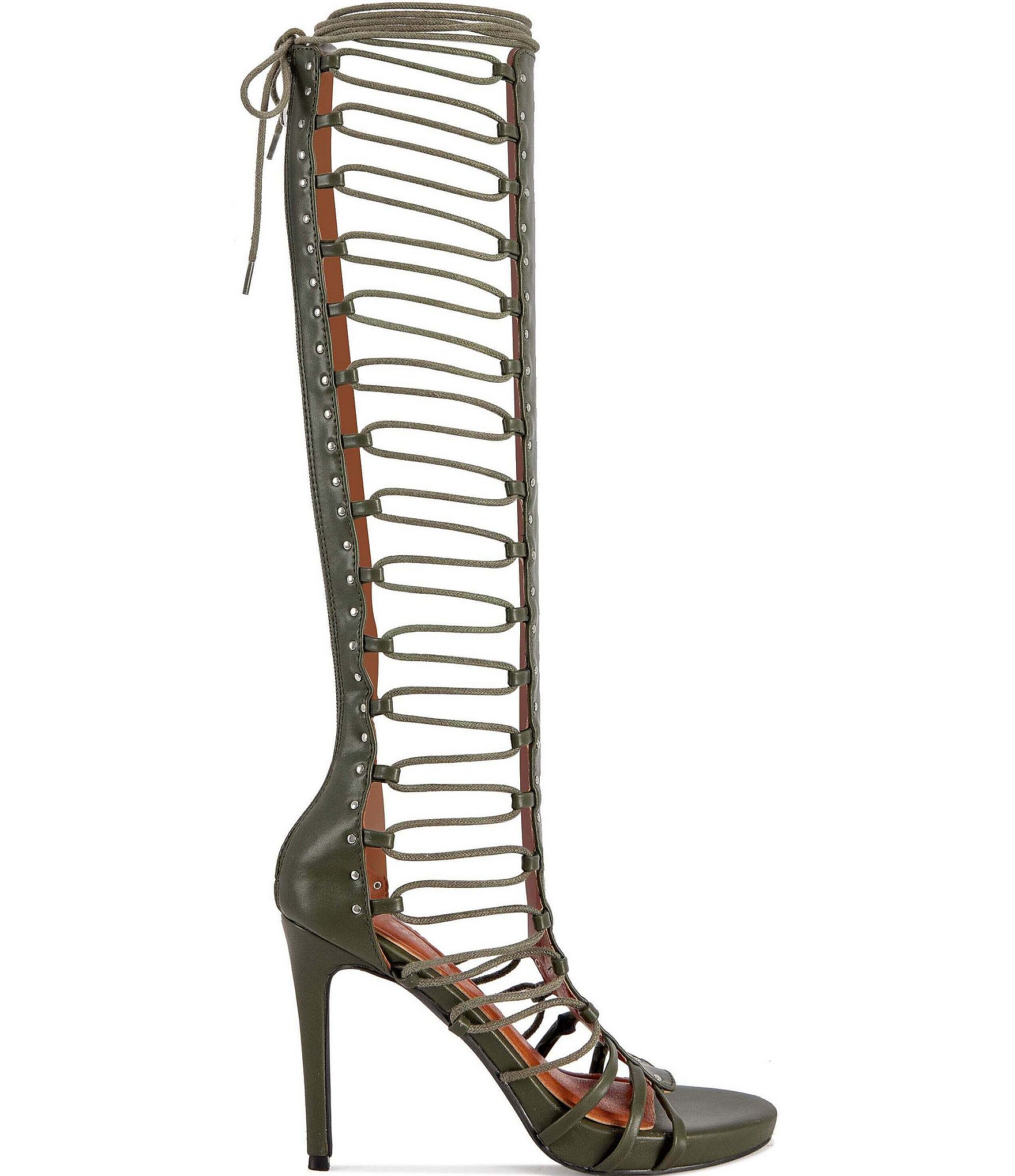 Azalea Wang Rosalina Stud Embellished Open Lace Tall Gladiator Sandals