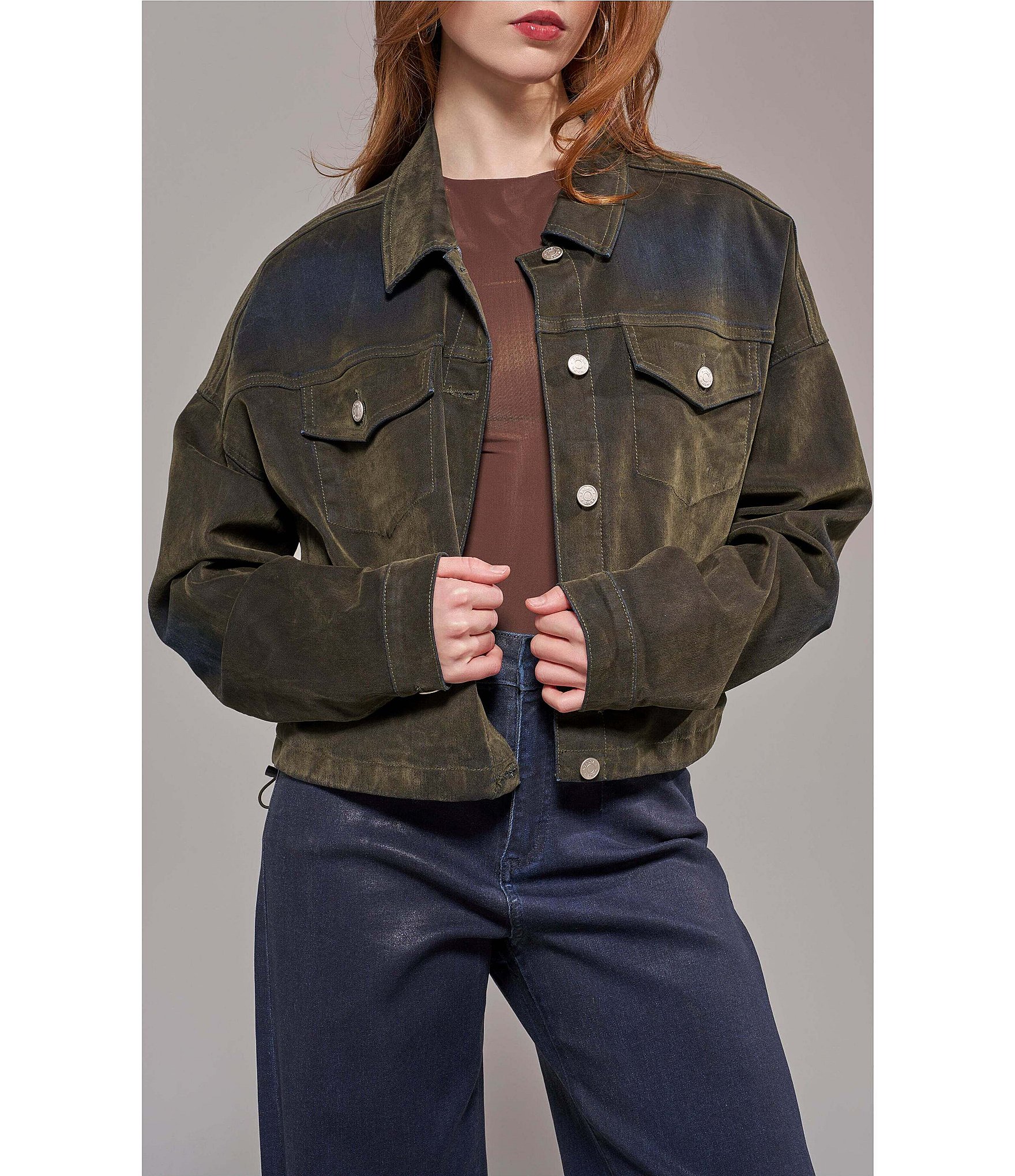 Azalea Wang Sampson Point Collar Drawstring Denim Jacket