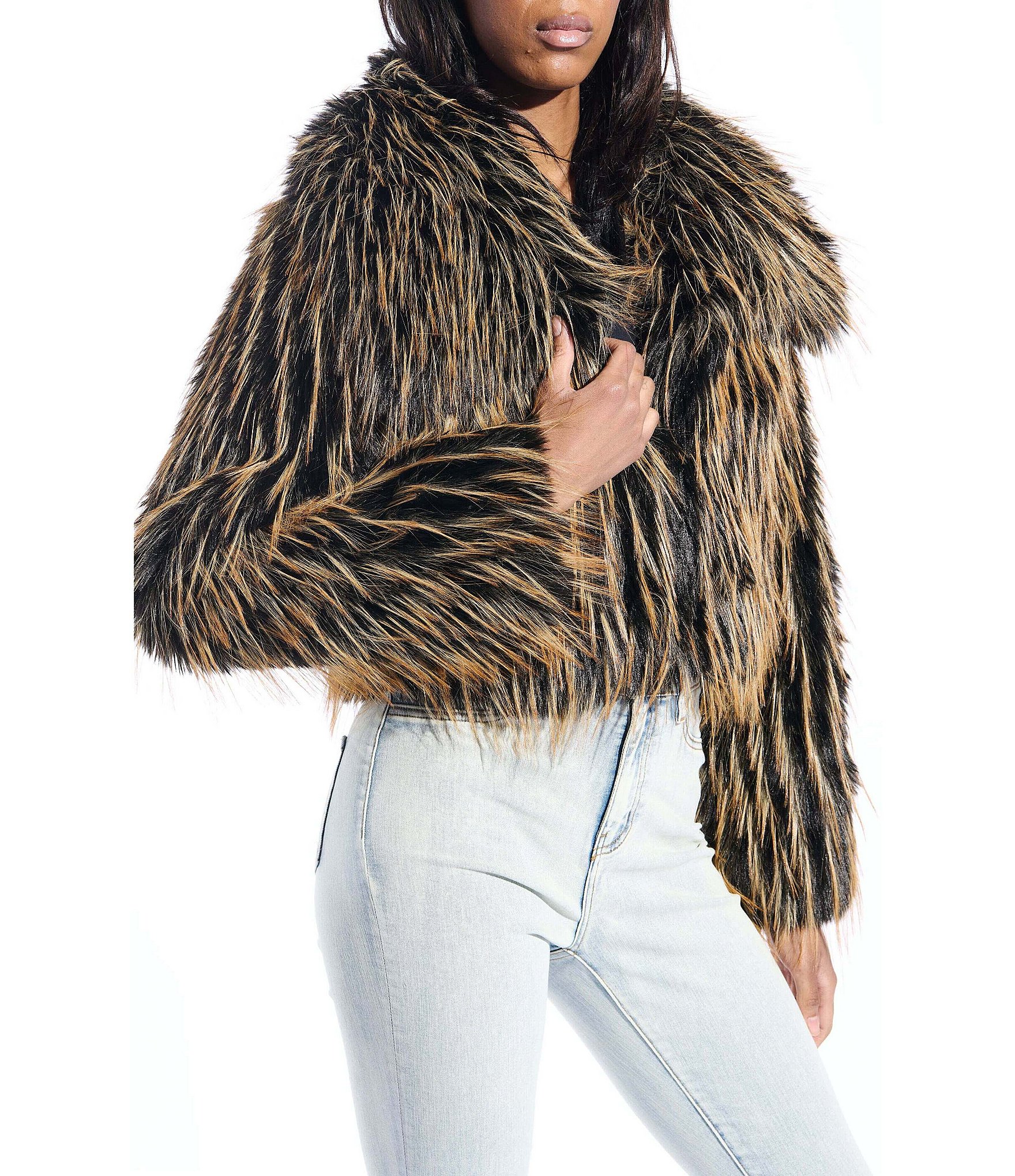 Azalea Wang Saoirse Faux Fur Oversize Collared Cropped Bolero Jacket