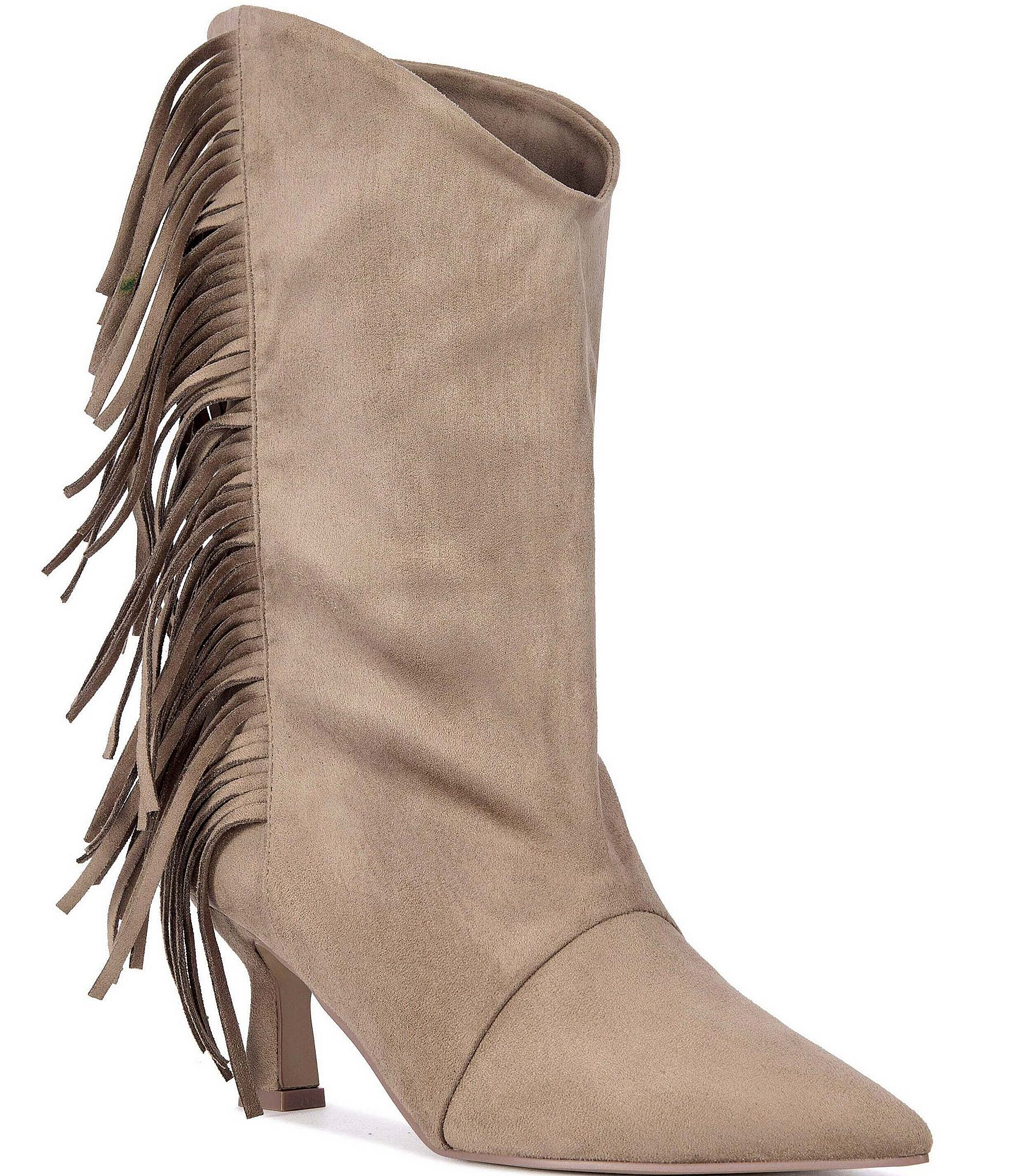 Azalea Wang Sariah Fringed Pointed Toe Kitten Heel Boots