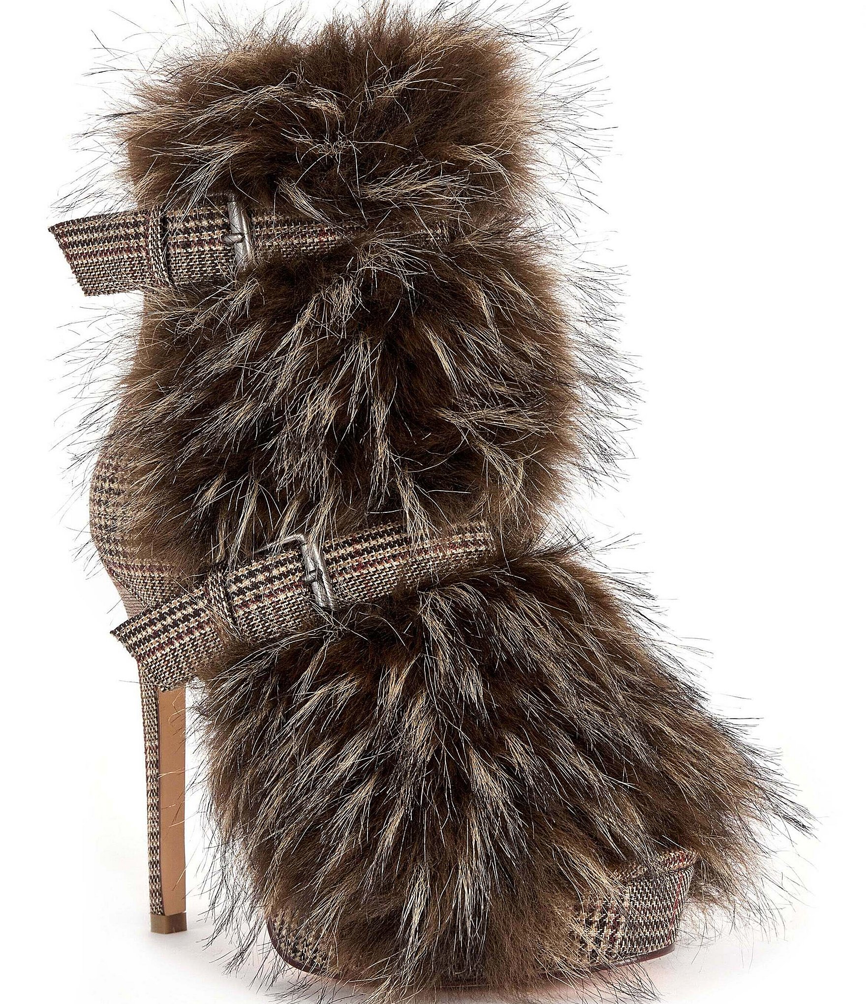 Azalea Wang Serious Plaid Faux Fur Booties