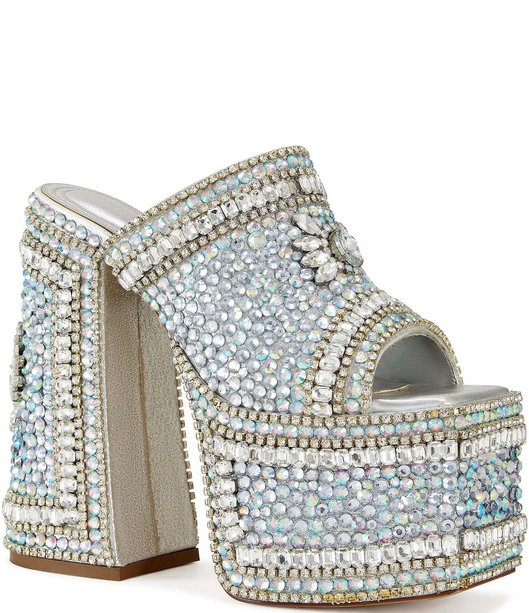 Azalea Wang Showstop Rhinestone Embellished Block Heel Slide