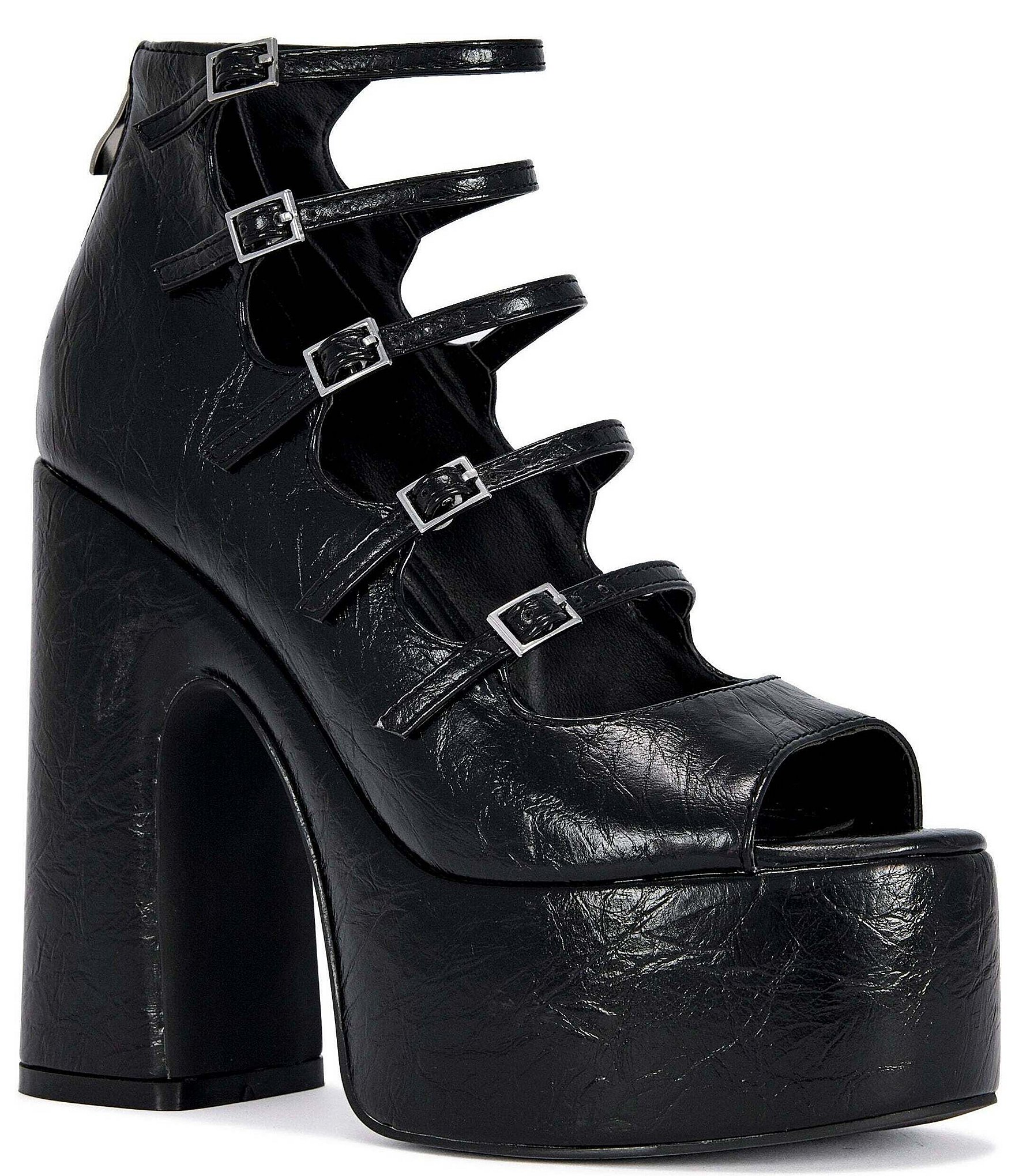 Azalea Wang Smitten Multi Strap Peep Toe Platform Block Heel Mary Janes