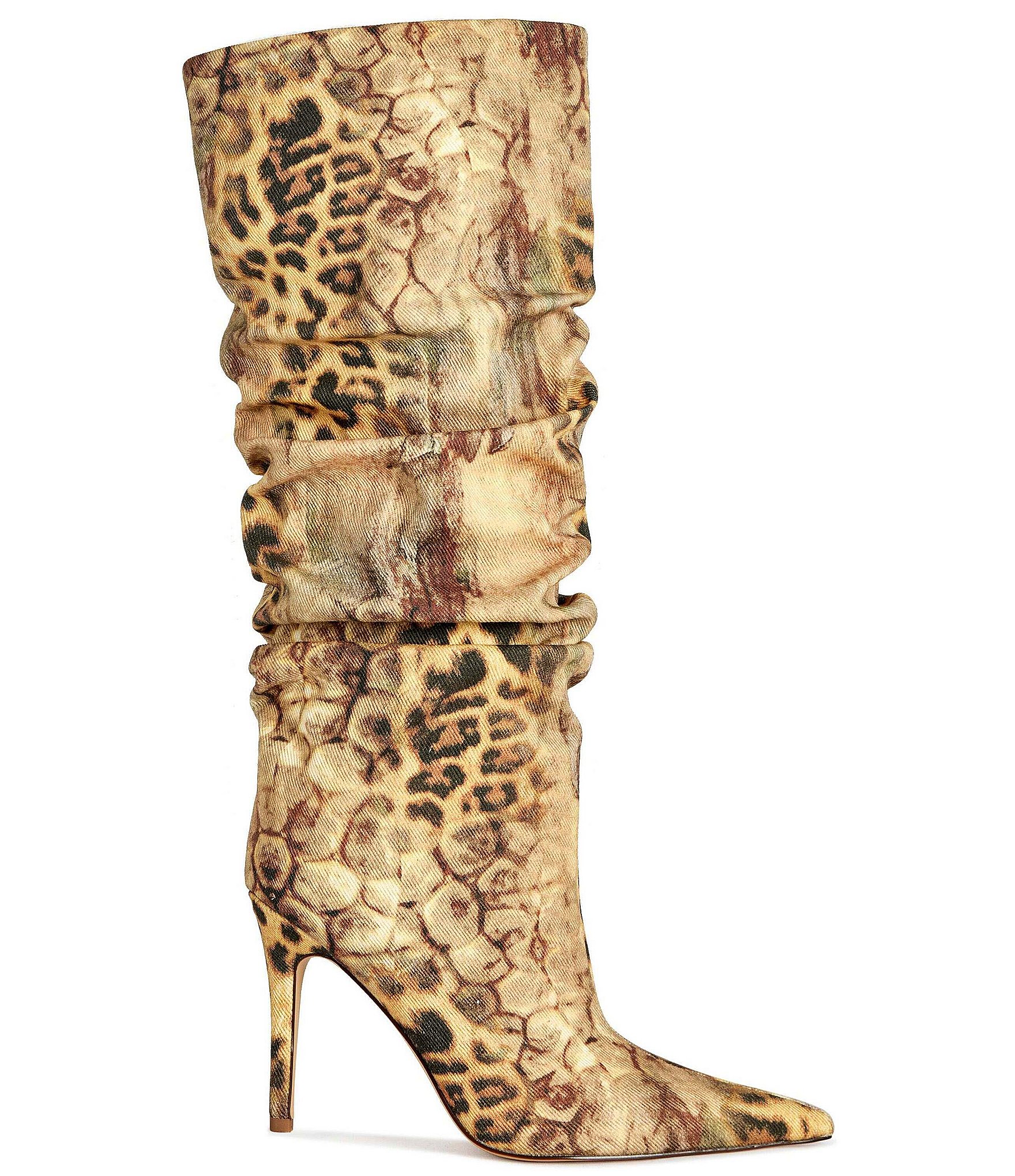 Azalea Wang Sterre Patchwork Leopard Print Slouch Shaft Tall Boots