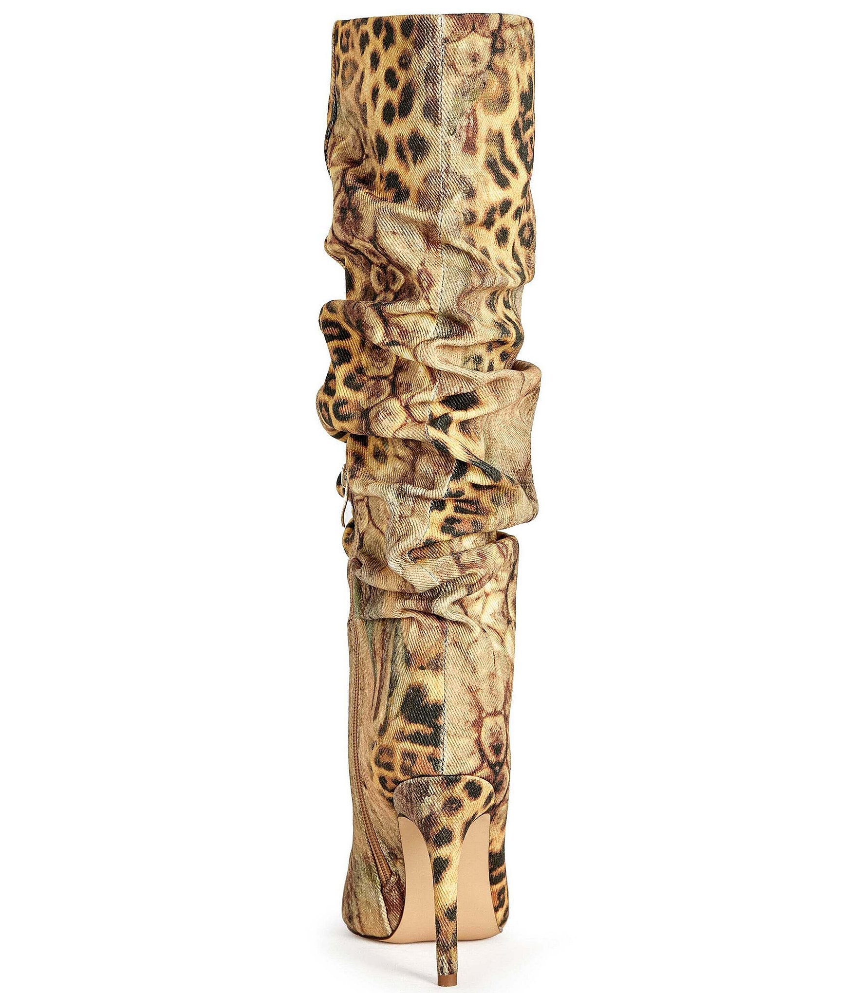 Azalea Wang Sterre Patchwork Leopard Print Slouch Shaft Tall Boots