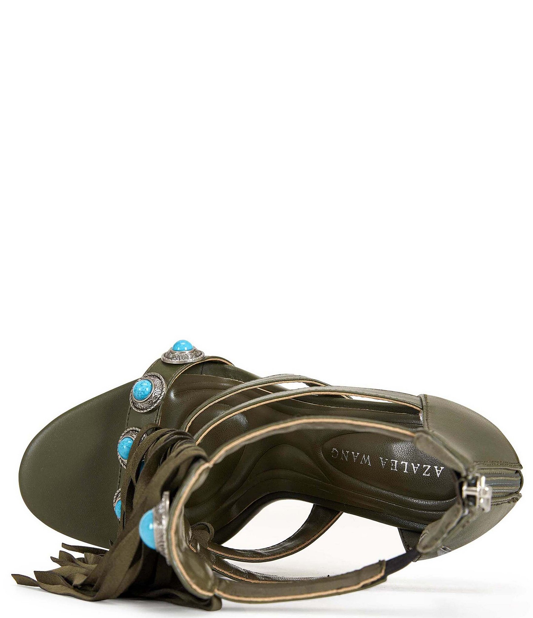 Azalea Wang Sumac Turquoise Ornamented Fringe Dress Sandals