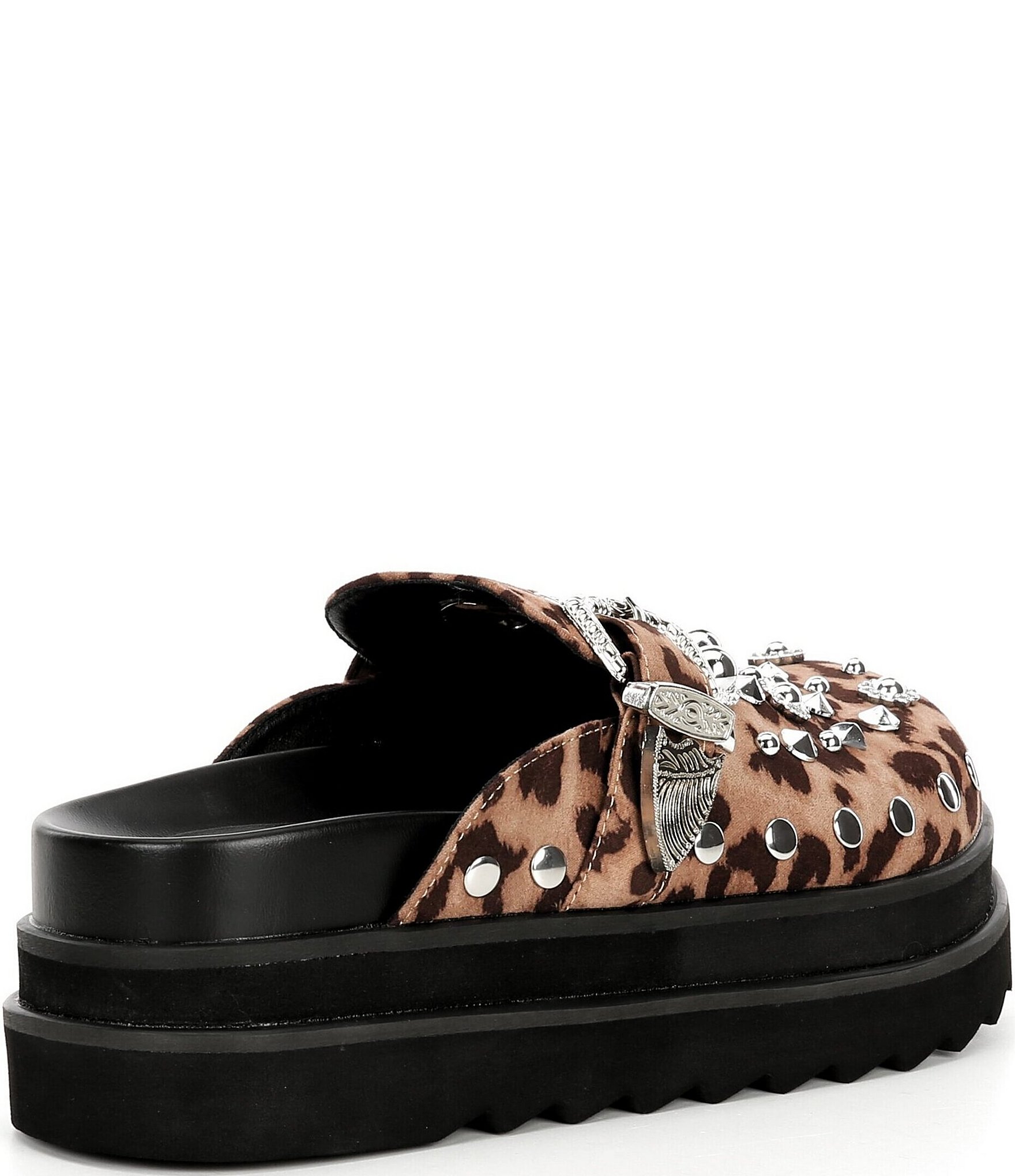 Azalea Wang Swiftly Leopard Print Stud Ornament Embellished Platform Clogs