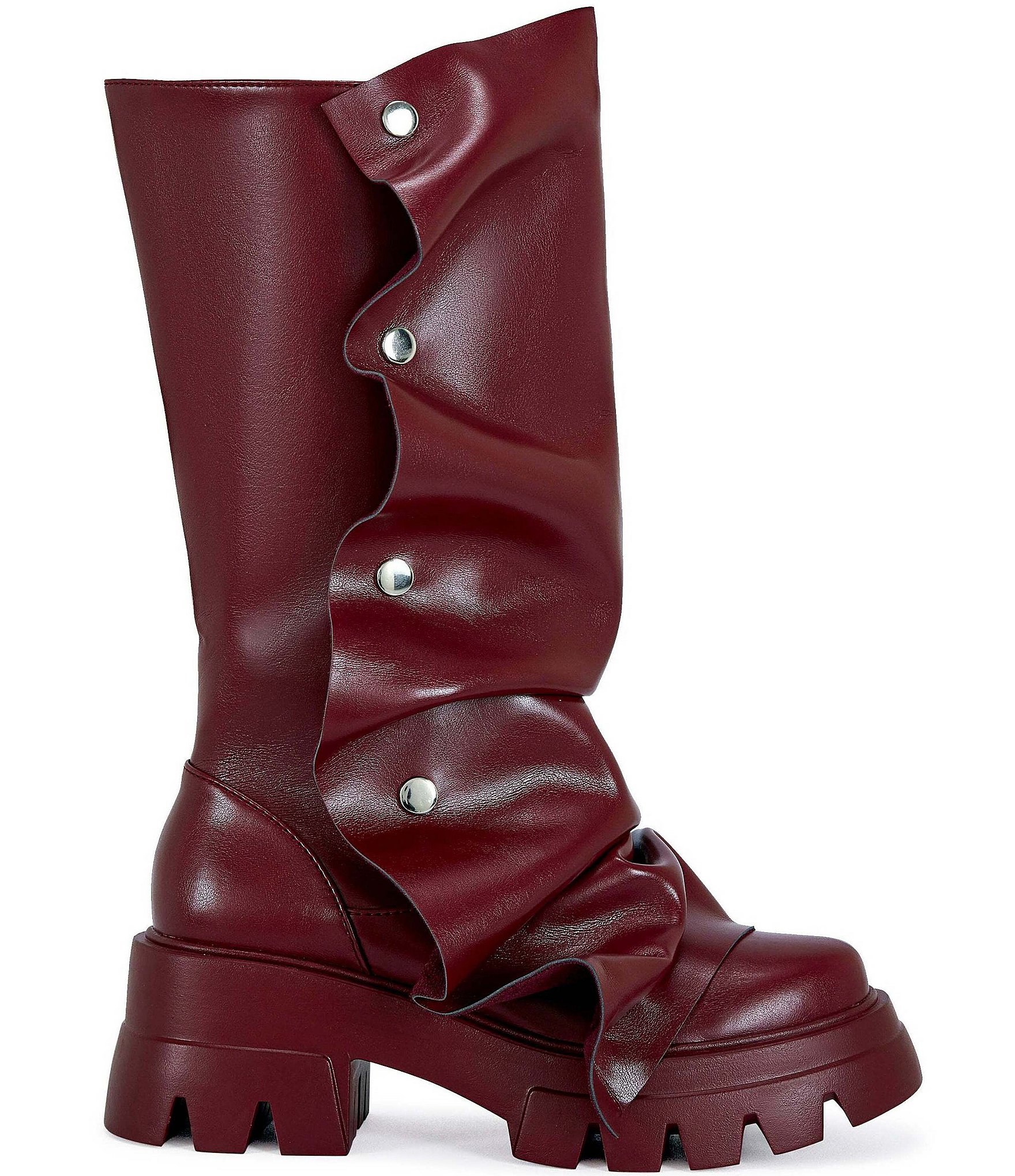 Azalea Wang Sybel Snap Hardware Slouch Overlay Lug Sole Mid Calf Boots