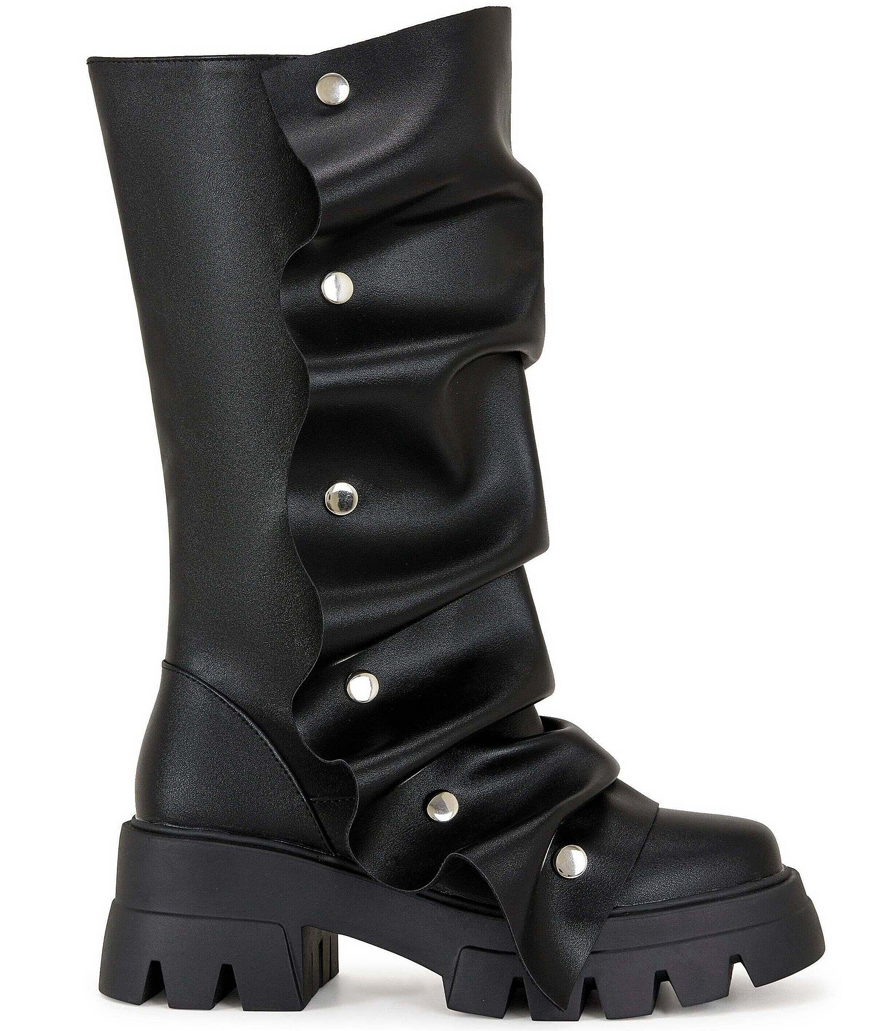 Azalea Wang Sybel Snap Hardware Slouch Overlay Lug Sole Mid Calf Boots