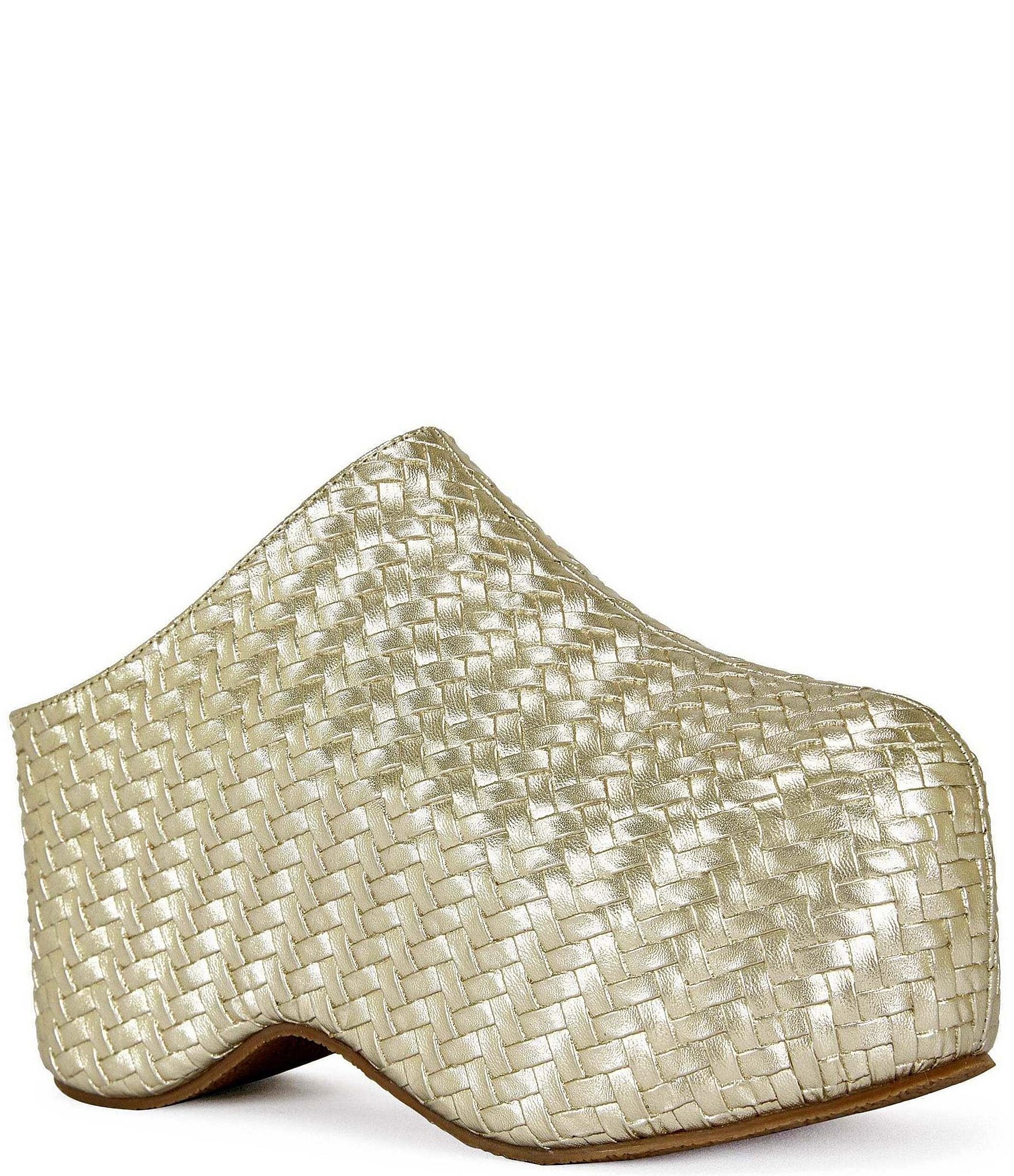 Azalea Wang Teatree Woven Metallic Platform Clogs