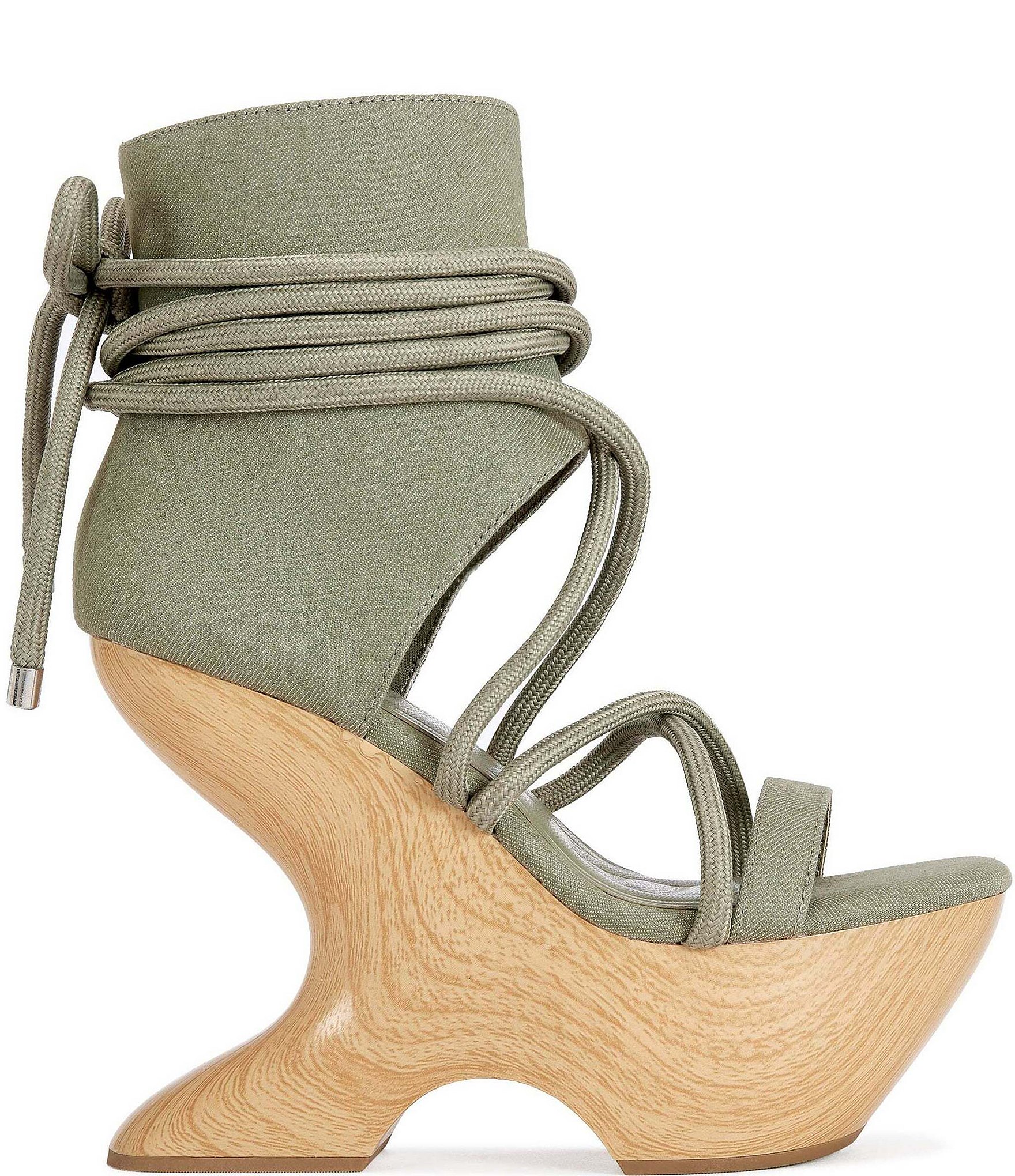 Azalea Wang Tiziano Shafted Wraparound Ankle Tie Sculpted Platform Wedge Sandals