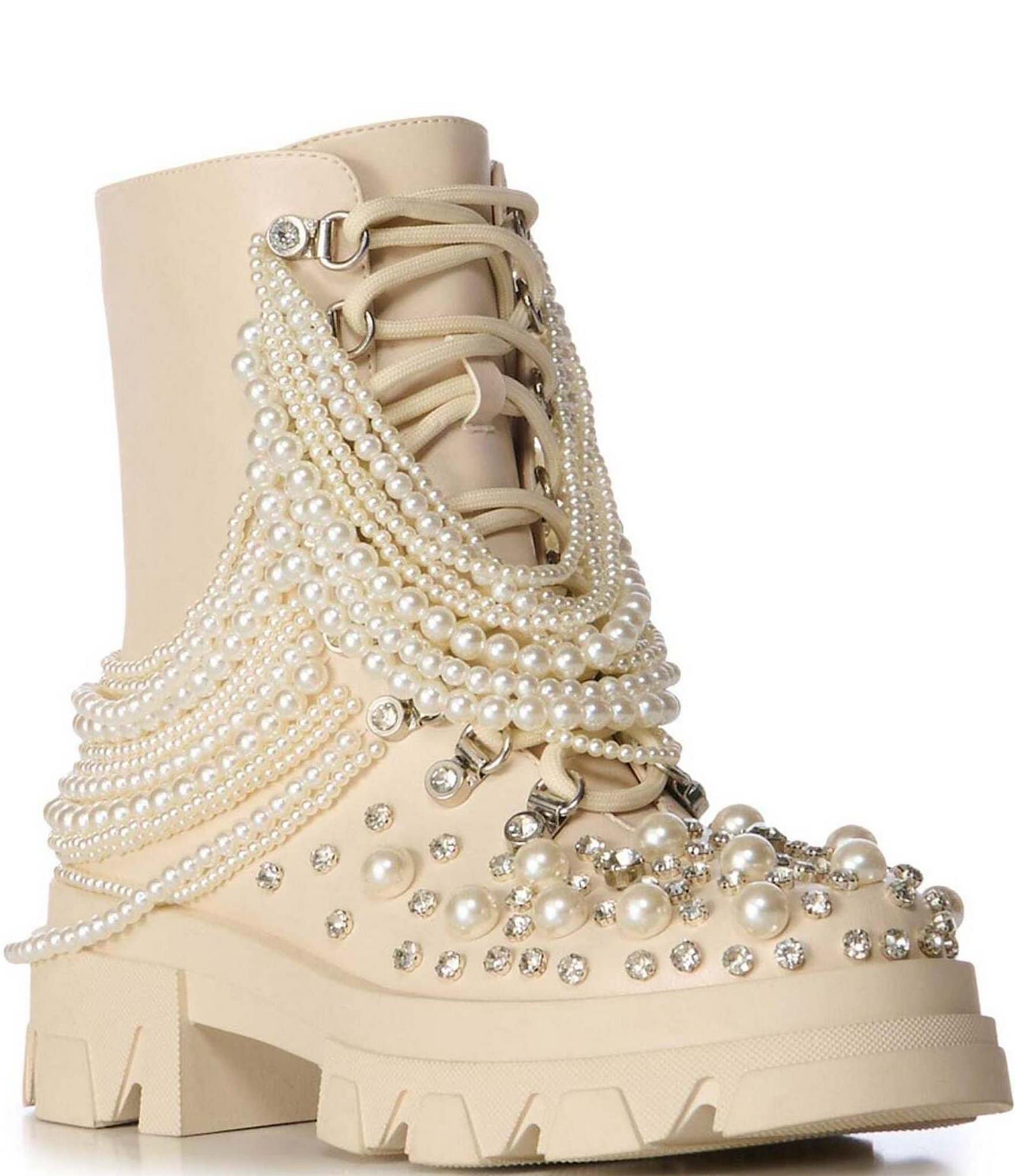 Azalea Wang Twinkley Pearl Rhinestone Embellished Combat Boots Dillard s