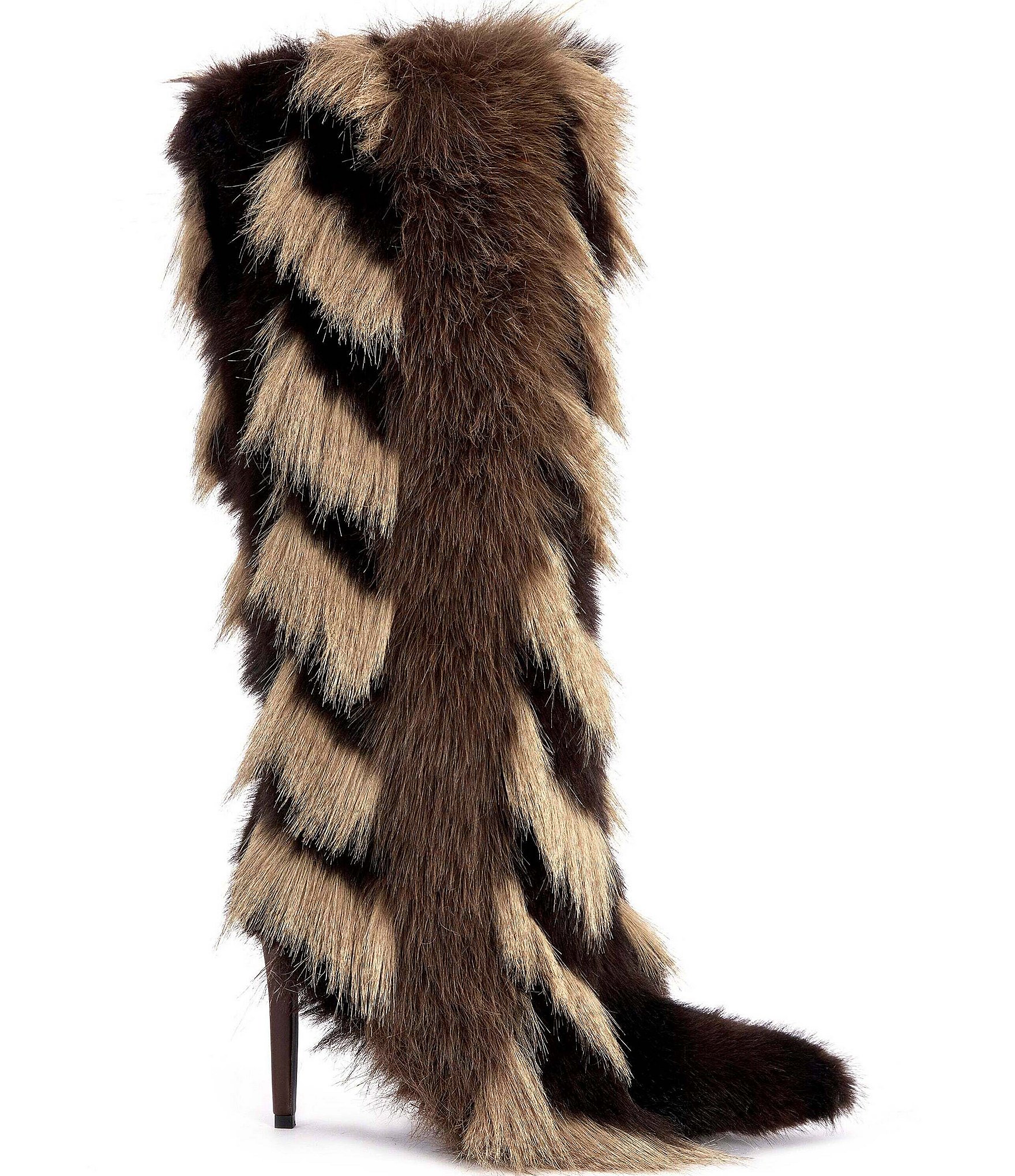 Azalea Wang Upsella Pieced Faux Fur Pointed Toe Tall Boots