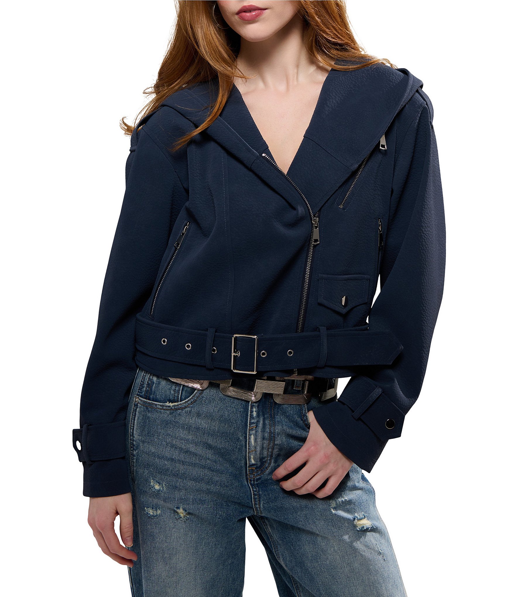 Azalea Wang Vanta Hooded Neck Belted Zip Front Jacket