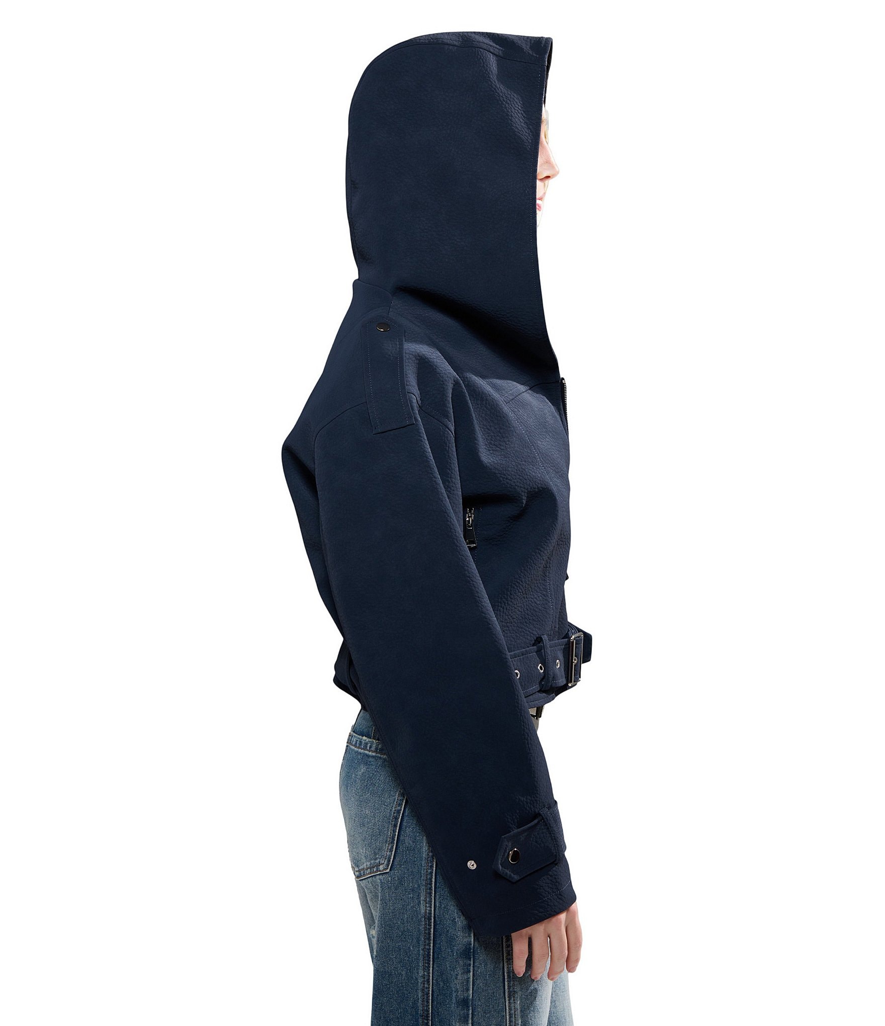 Azalea Wang Vanta Hooded Neck Belted Zip Front Jacket