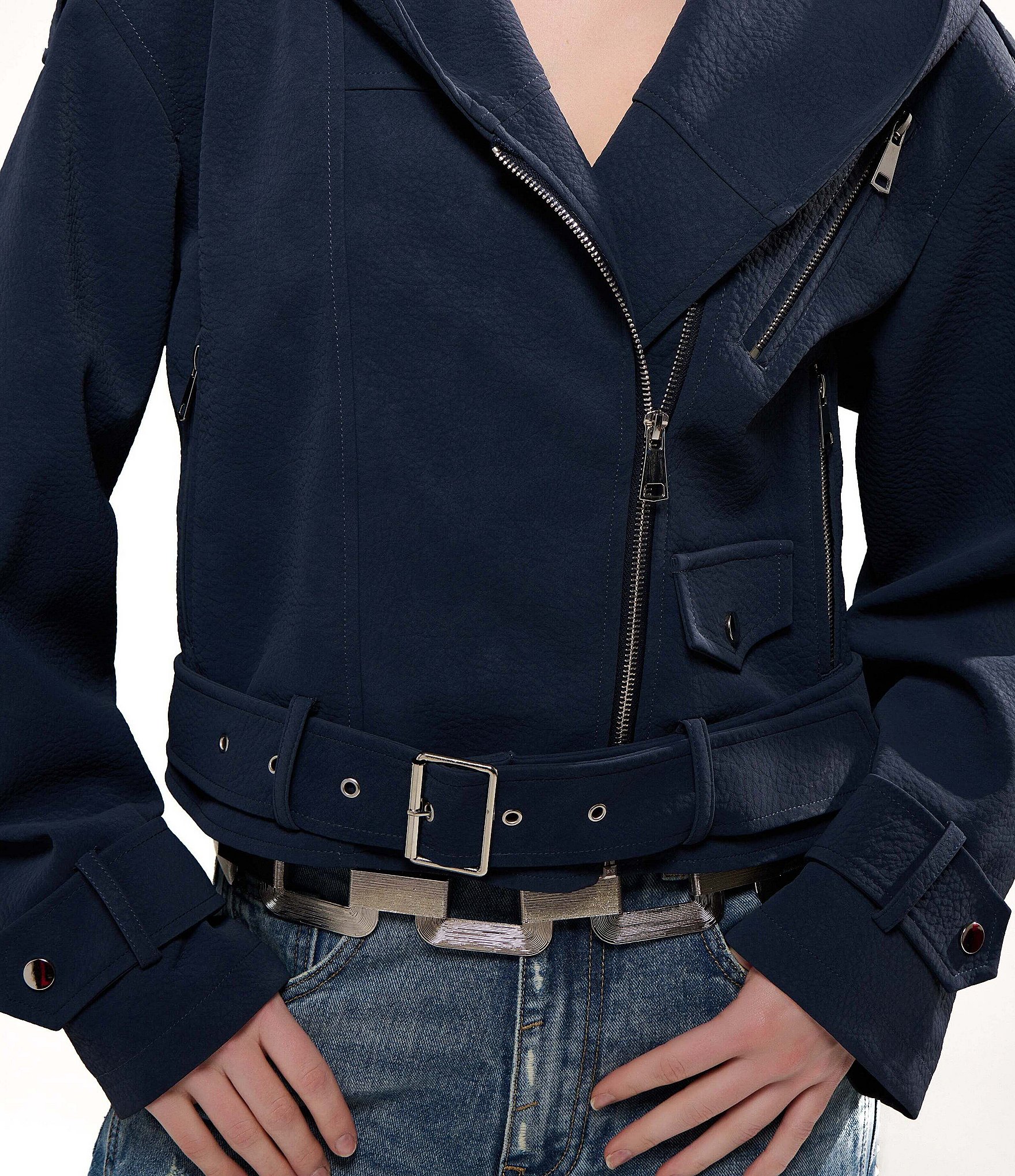 Azalea Wang Vanta Hooded Neck Belted Zip Front Jacket