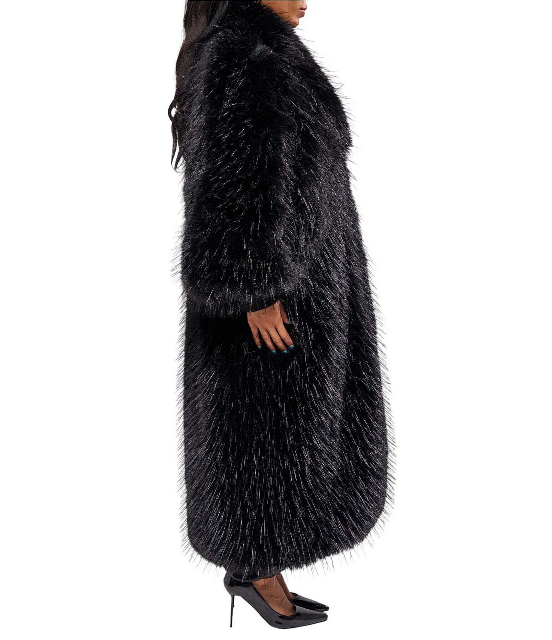 Azalea Wang Vault Faux Fur Lapel Neck Long Trench Coat
