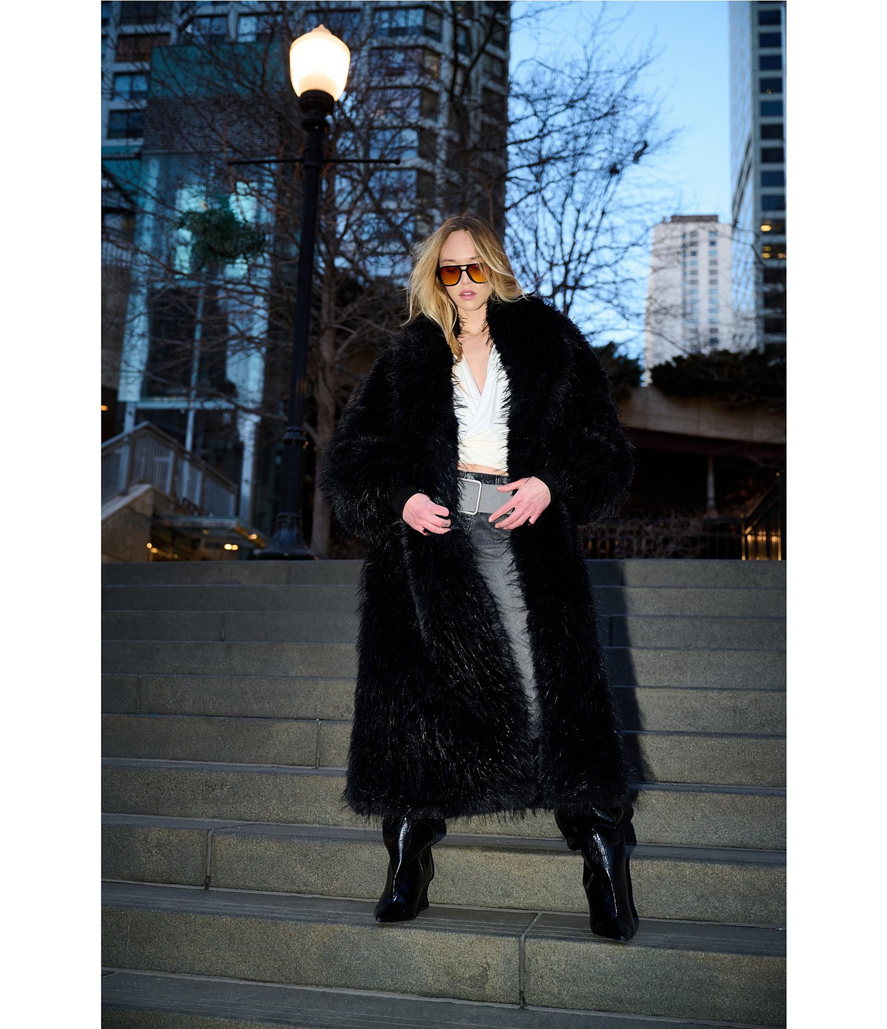 Azalea Wang Vault Faux Fur Lapel Neck Long Trench Coat