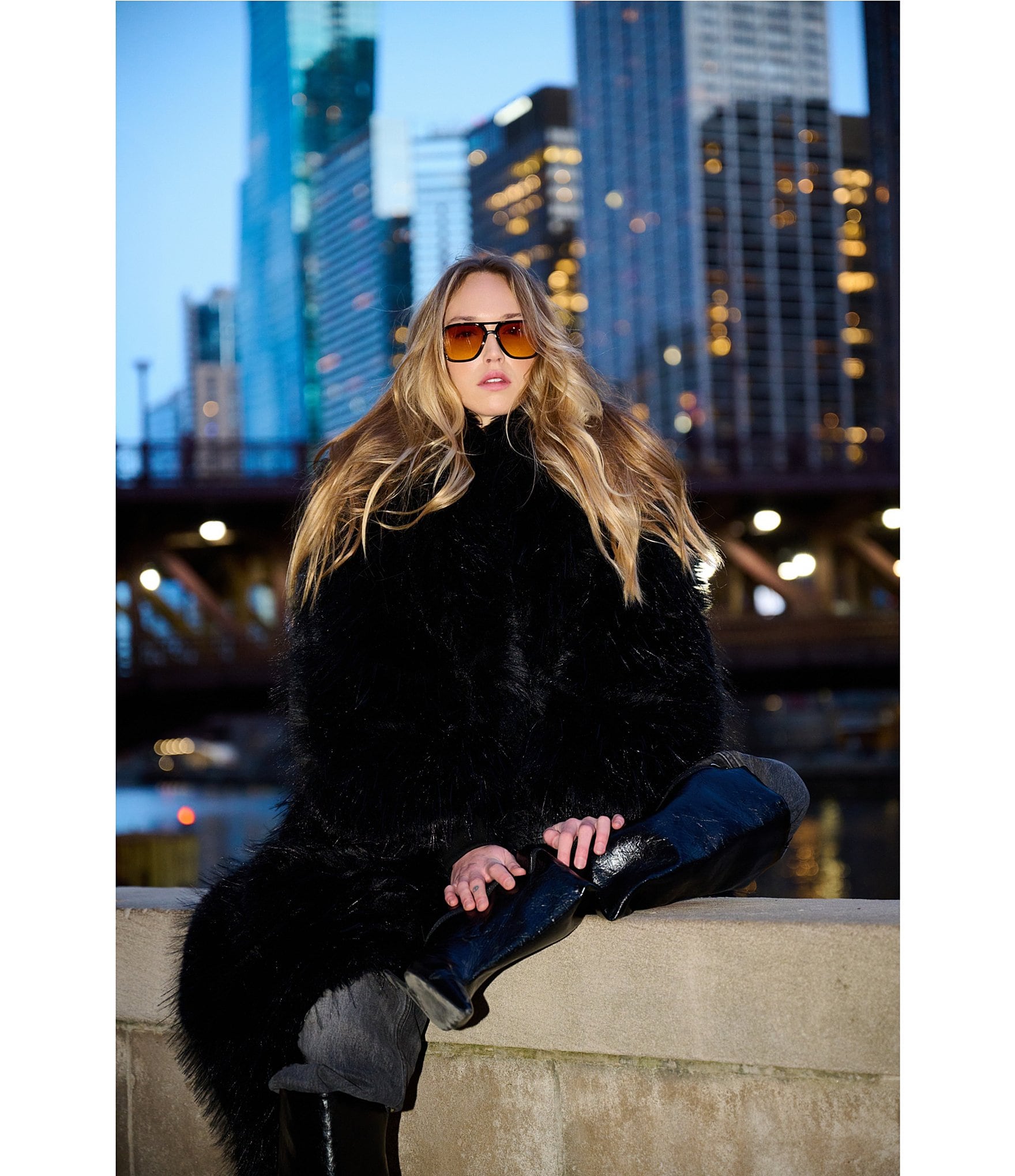 Azalea Wang Vault Faux Fur Lapel Neck Long Trench Coat