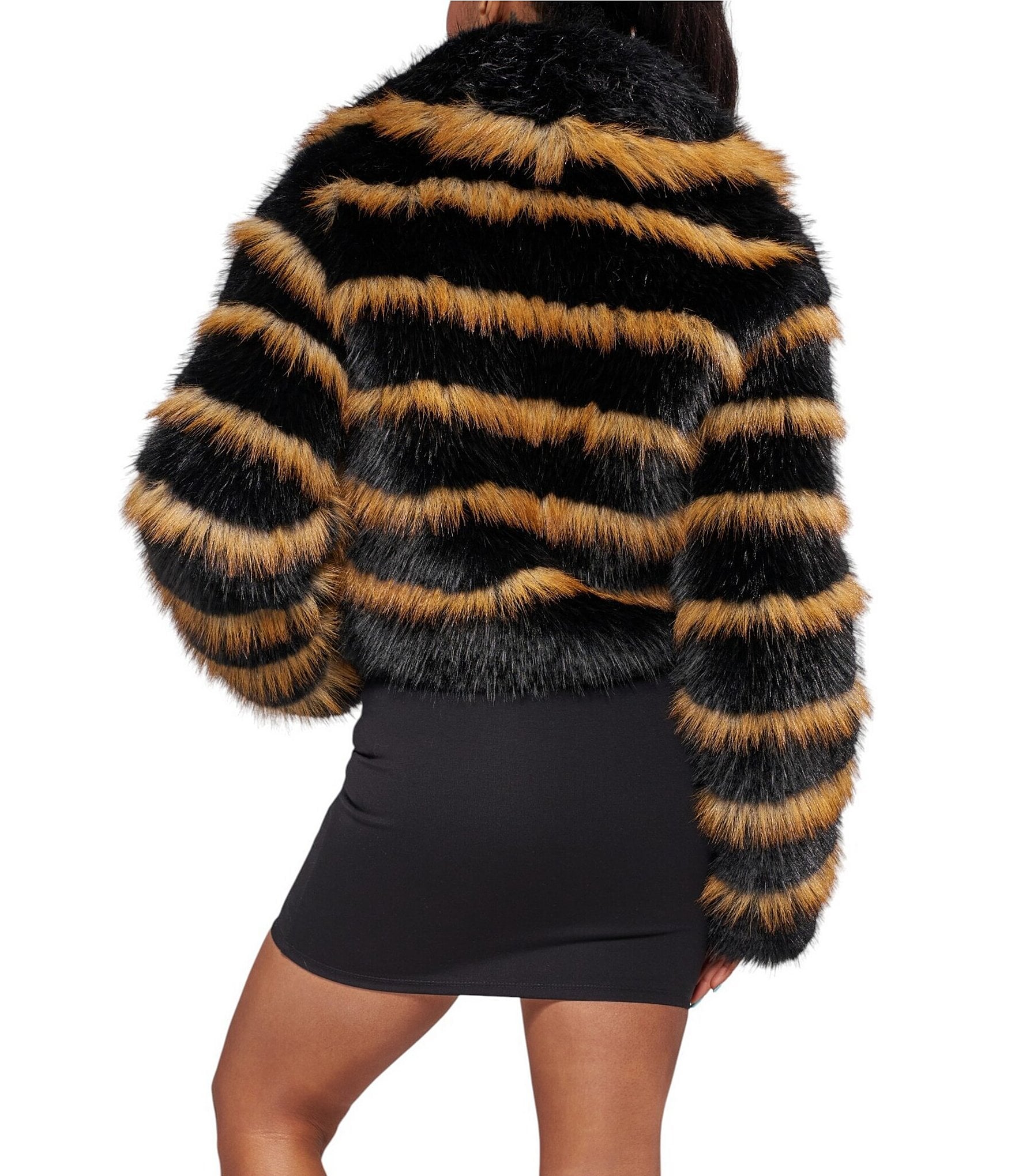 Azalea Wang Vienne Faux Fur Oversize Point Collar Cropped Jacket