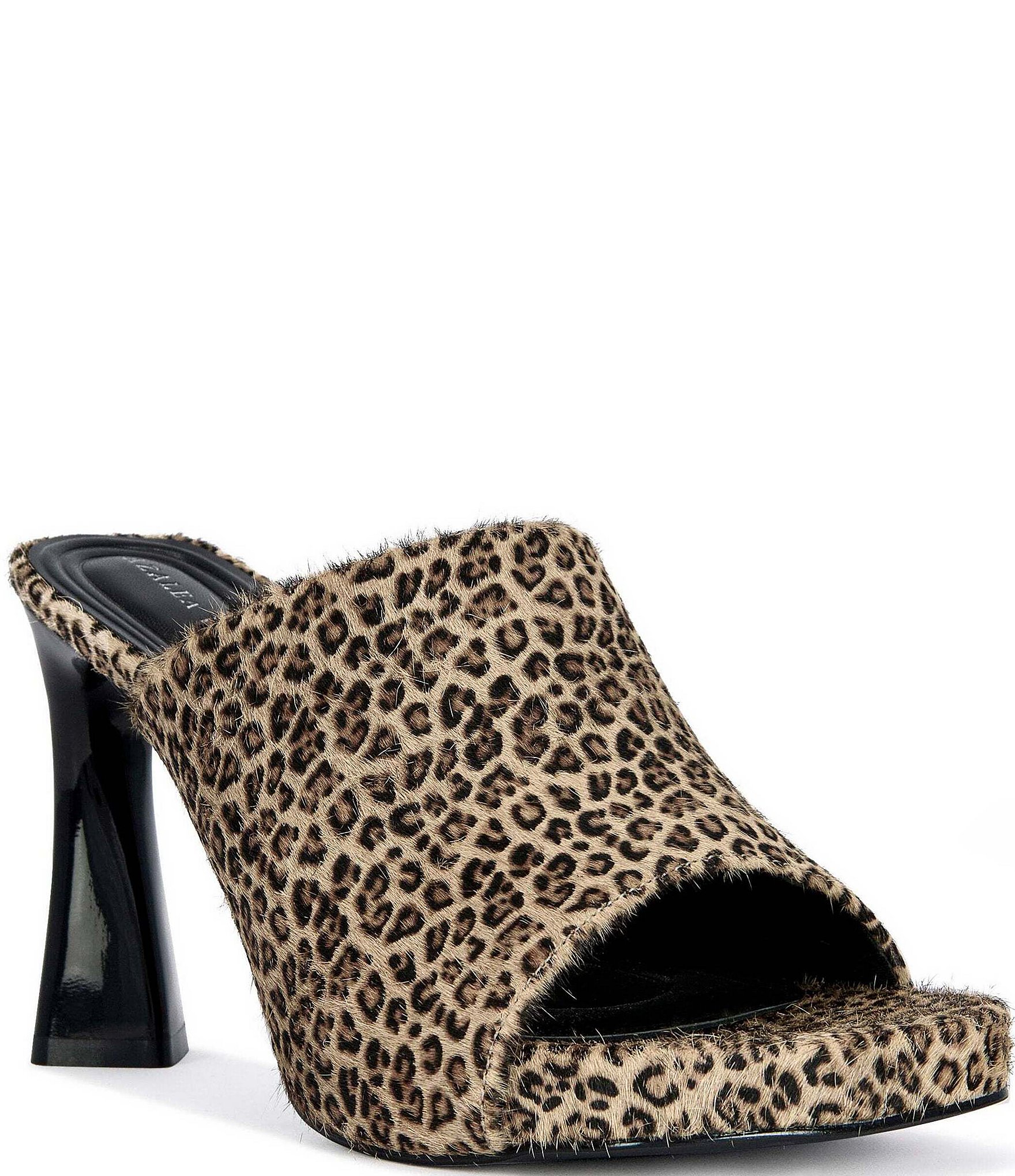Azalea Wang Vivara Leopard Print Calf Hair Slide Sandals