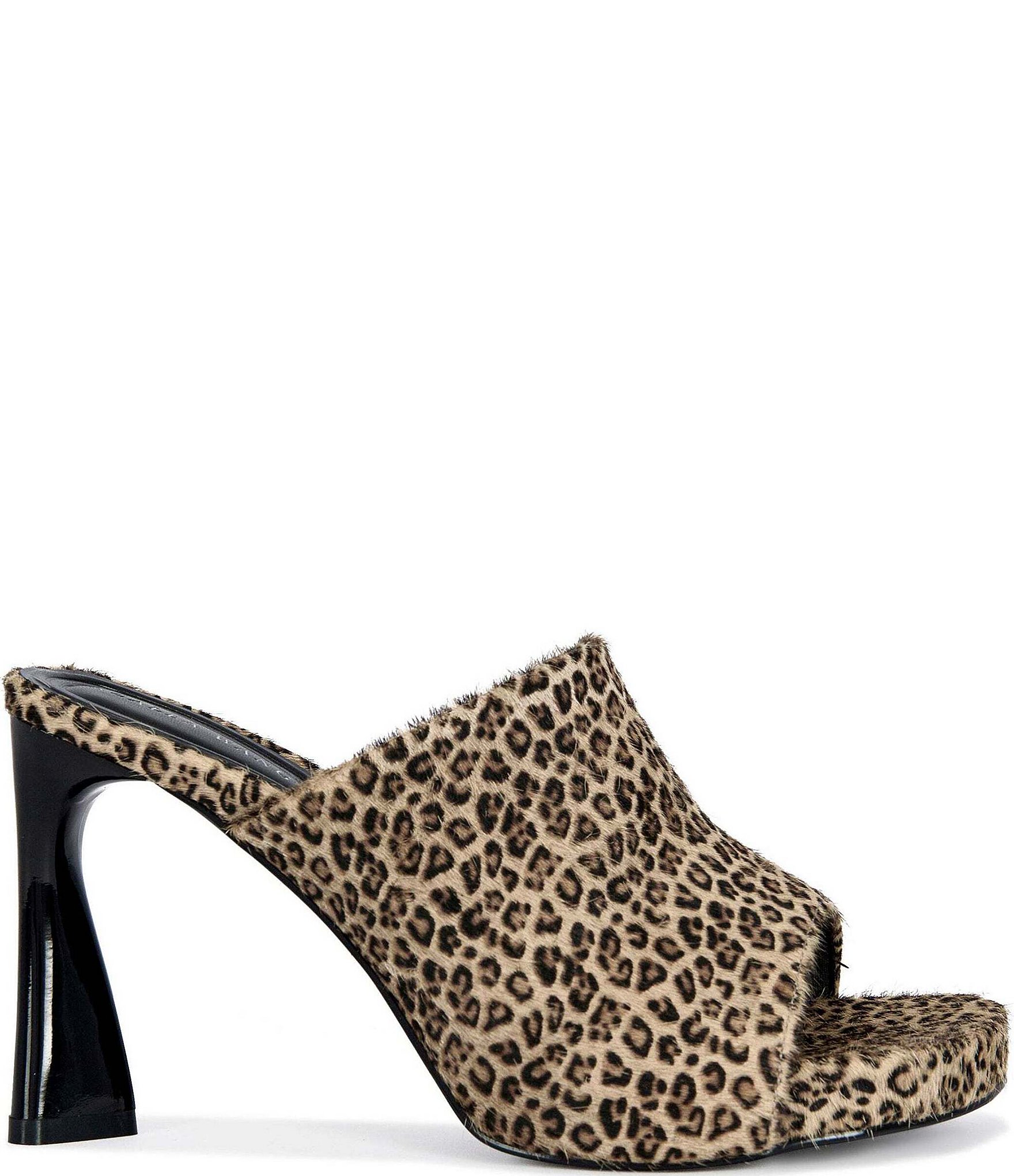 Azalea Wang Vivara Leopard Print Calf Hair Slide Sandals