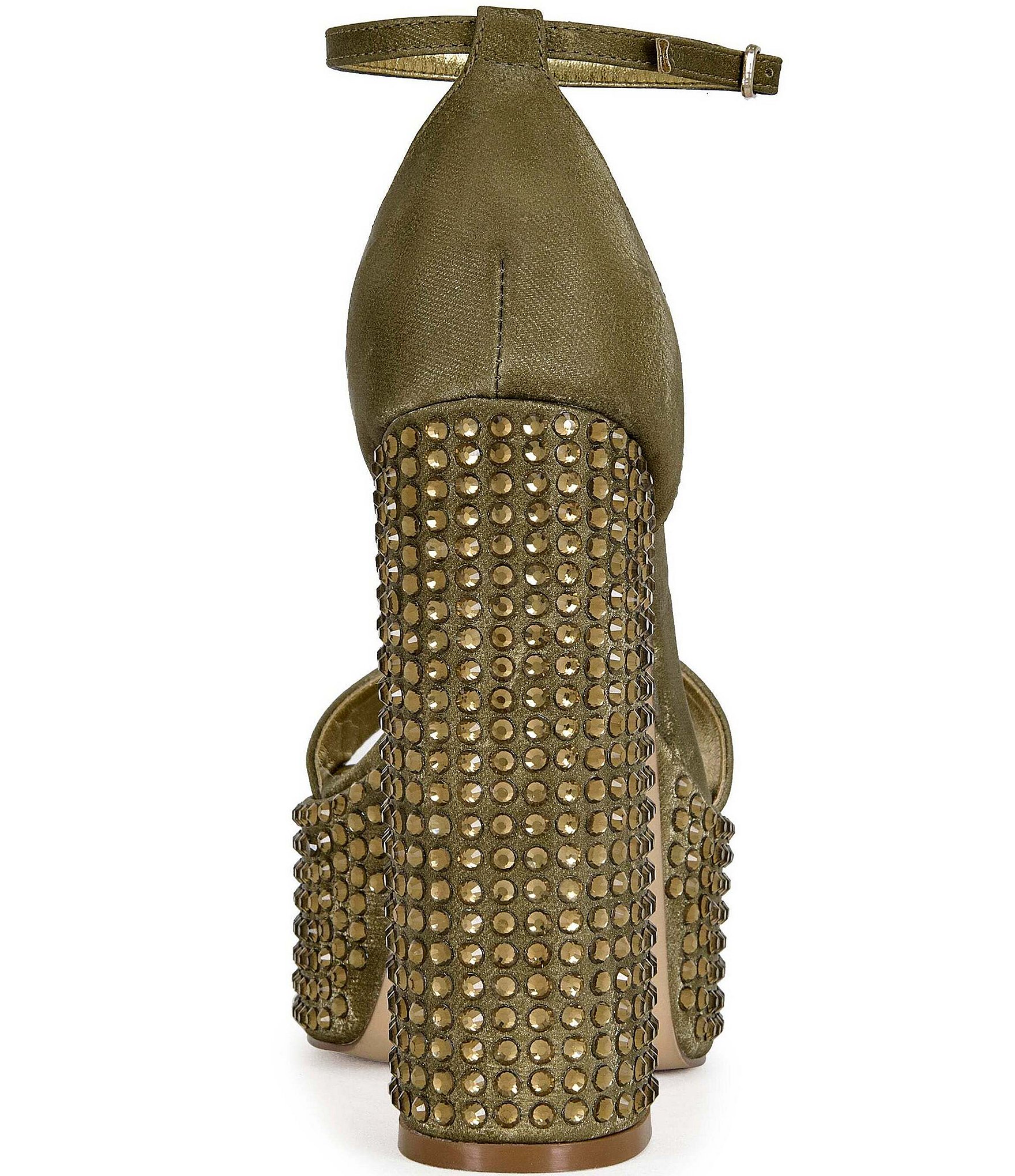 Azalea Wang Wilma Metallic Rhinestone Embellished Block Heel Platform Dress Sandals