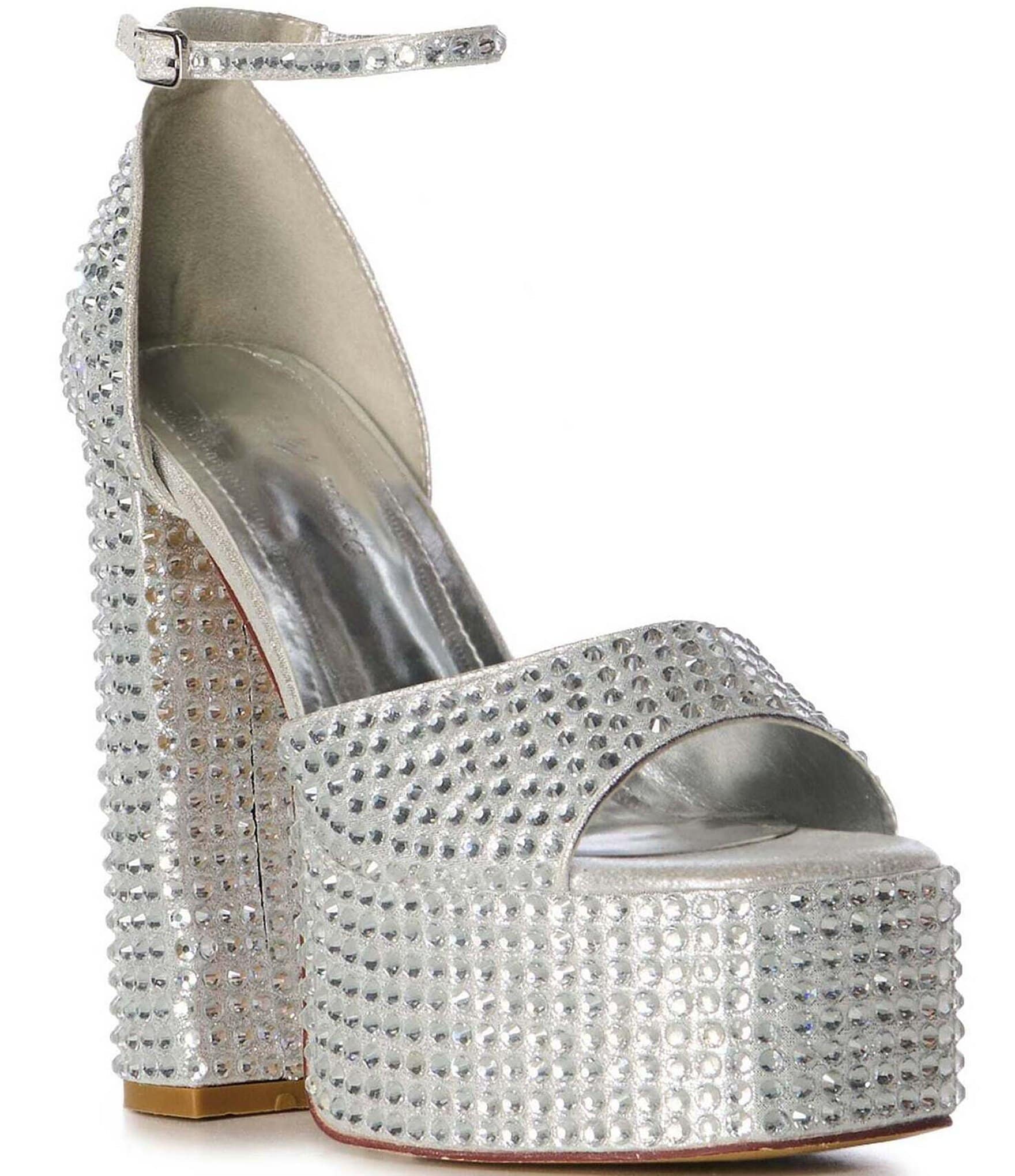 Azalea Wang Wilmore Crystal Studded Ankle Strap Platform Dress Sandals