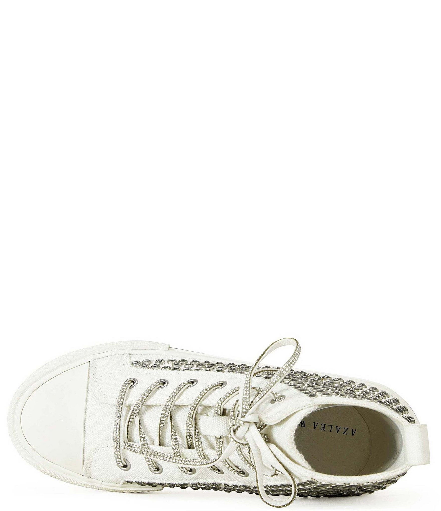 Azalea Wang Zafrina Studded Rhinestone Canvas High Top Platform Sneakers