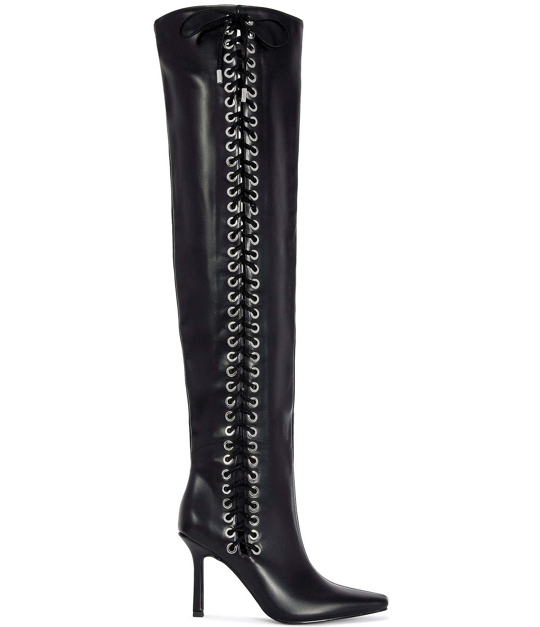 Azalea Wang Zephra Side Lace Pointed Toe Over The Knee Boots