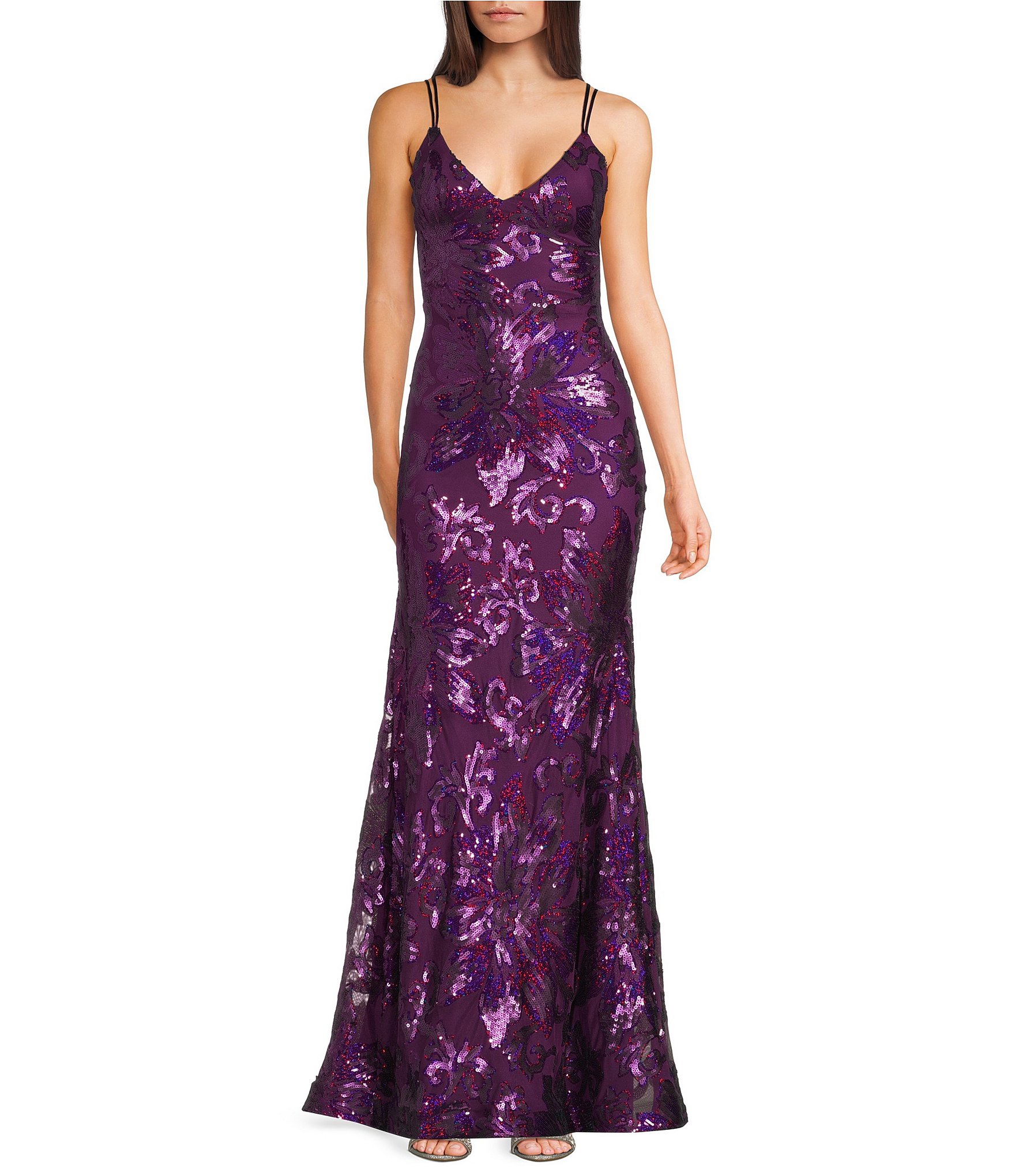 strapless open back dress Long Purple Satin Mermaid Prom Dress with Sweetheart Corset and Split –  misshow.com