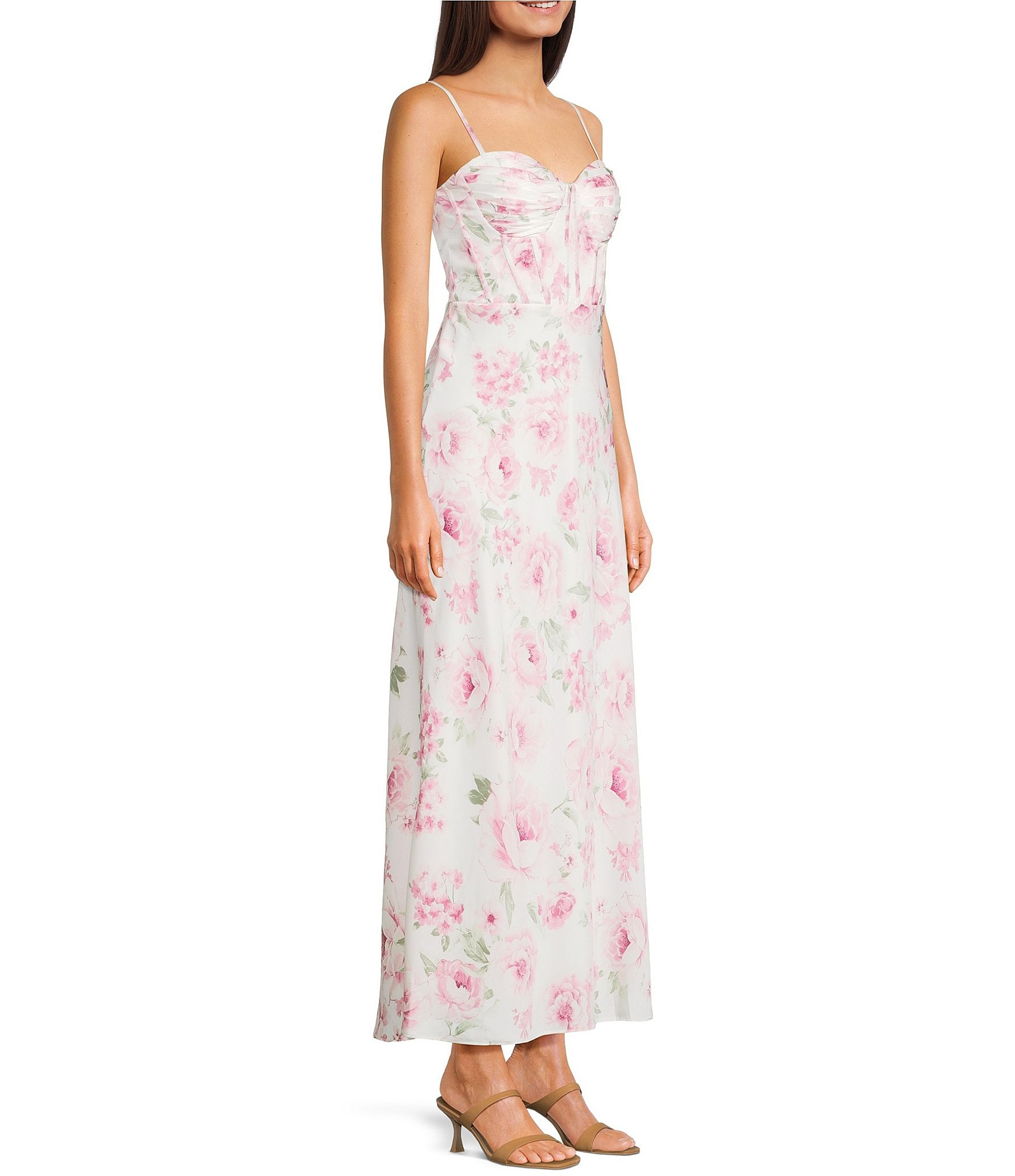B. Darlin Floral Print Sweetheart Neck Bustier Maxi Dress