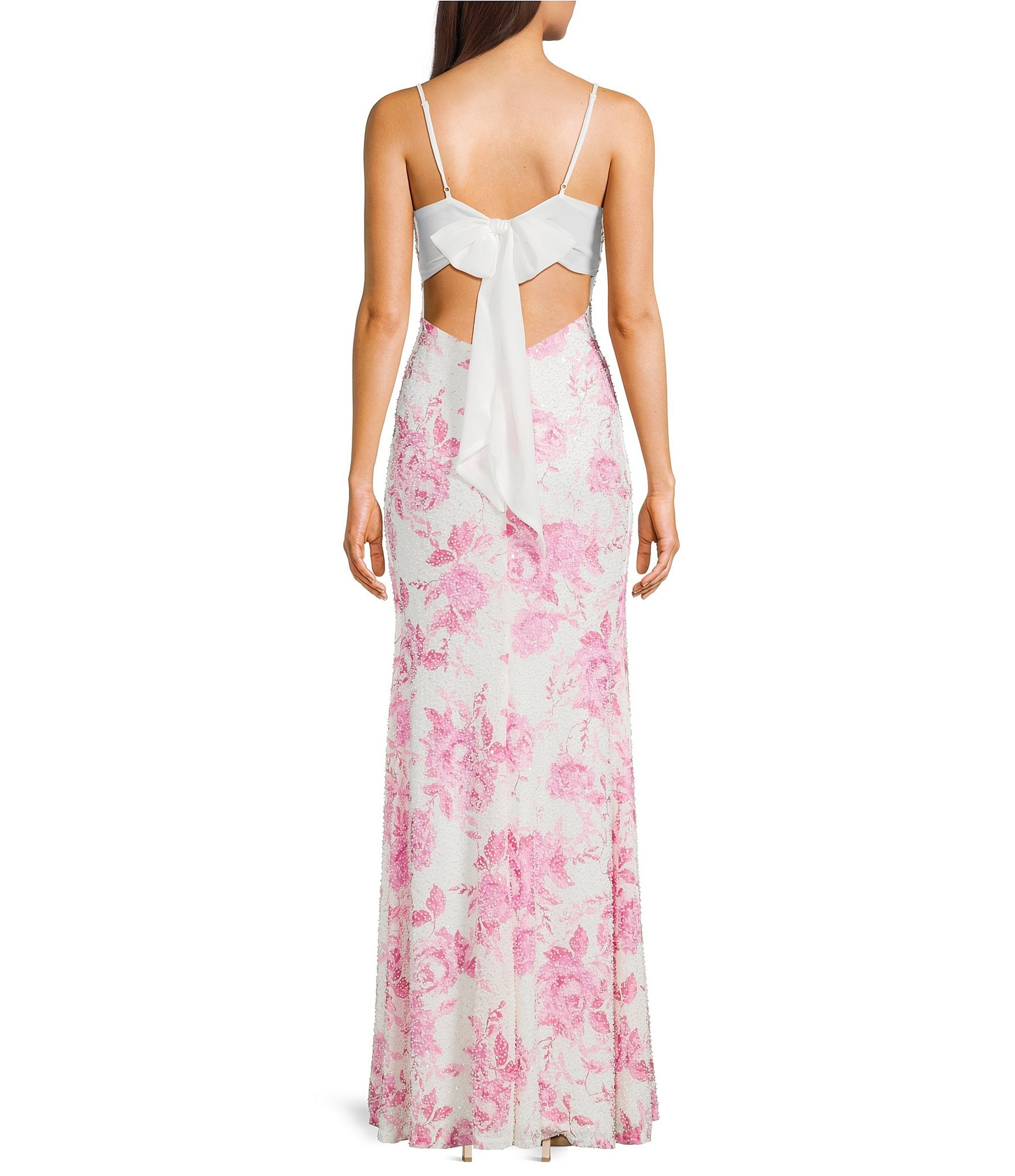 B. Darlin Floral Printed Mesh V-Neck Side Slit Dress