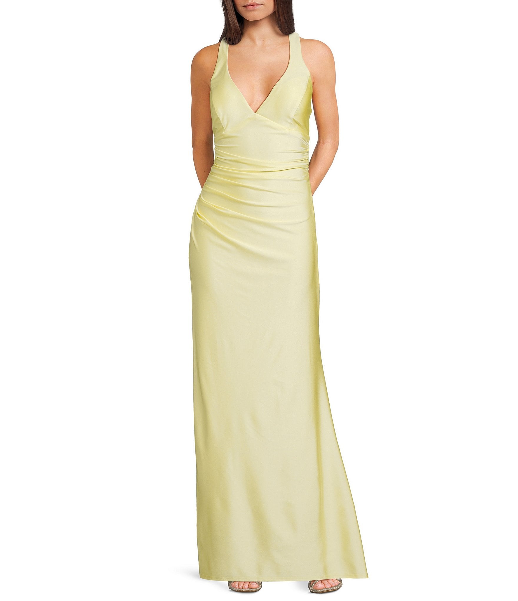 B. Darlin Halter V-Neck Criss Cross Tie Back Fitted Dress