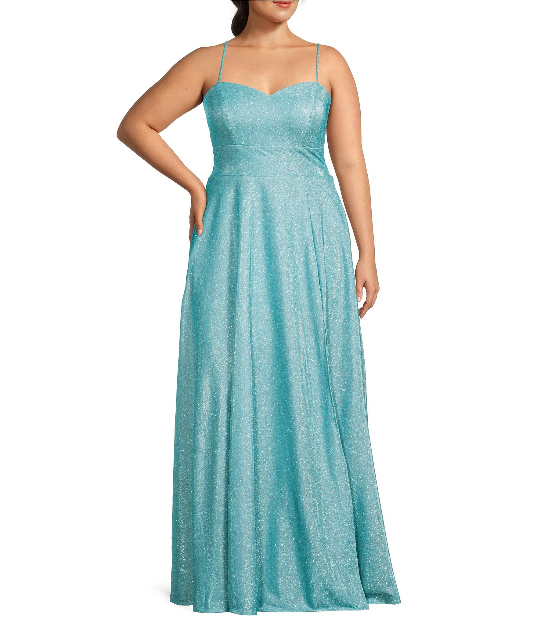 Plus Lace-Up Back Slit Hem Sherri Shine Long Dress | Dillard's