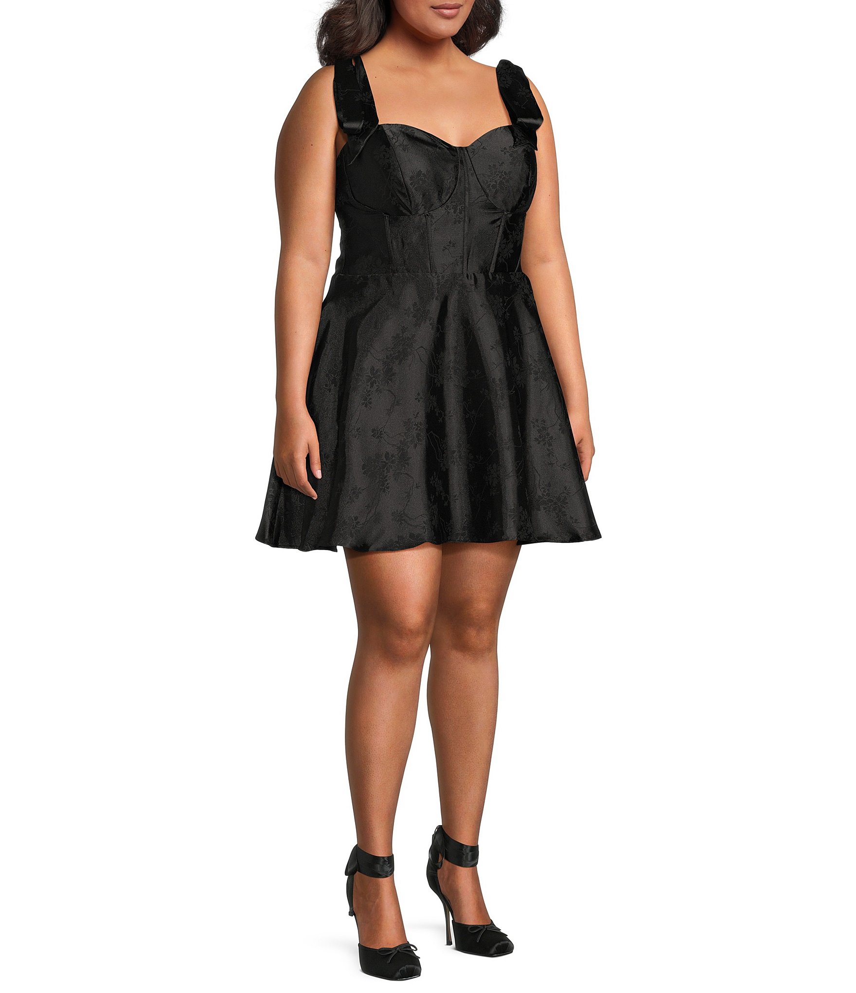 B. Darlin Plus Size Tie Shoulder Bustier Side Slit Dress