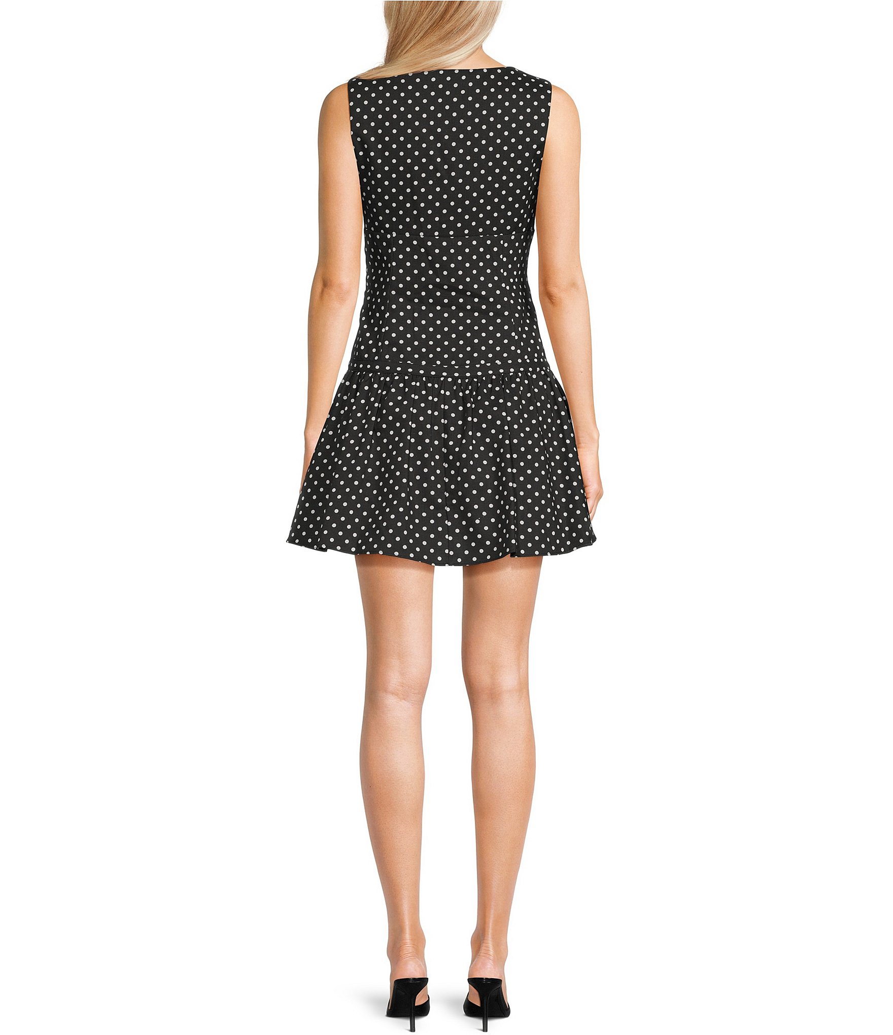 B. Darlin Polka Dot V-Neck Front Tie Ruffle Dress
