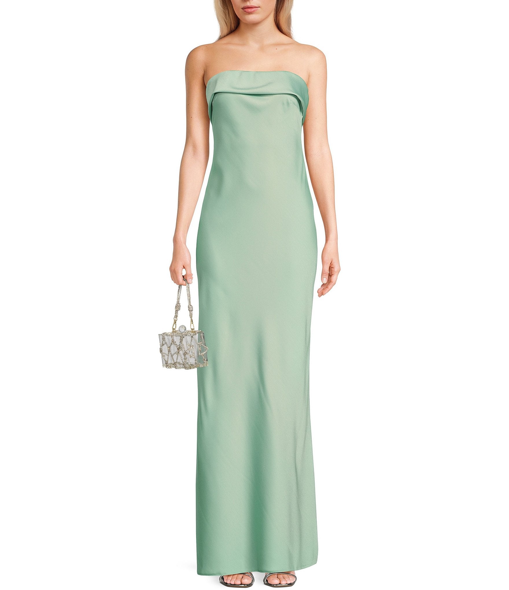 B. Darlin Satin Strapless A-Line Long Dress | Dillard's