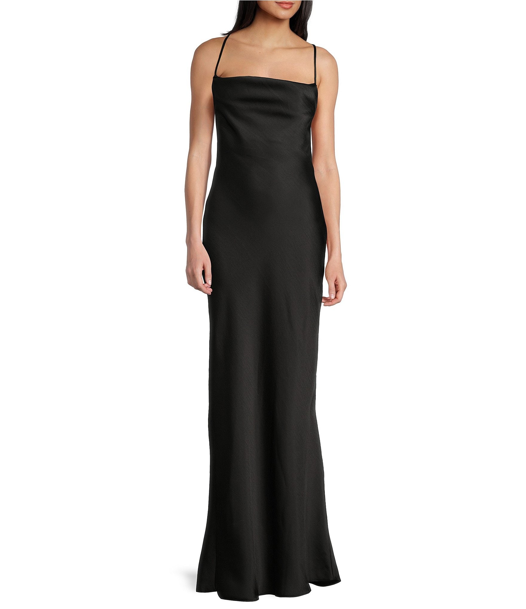 B. Darlin Satin V-Neck Cross Back Strap Long Dress | Dillard's