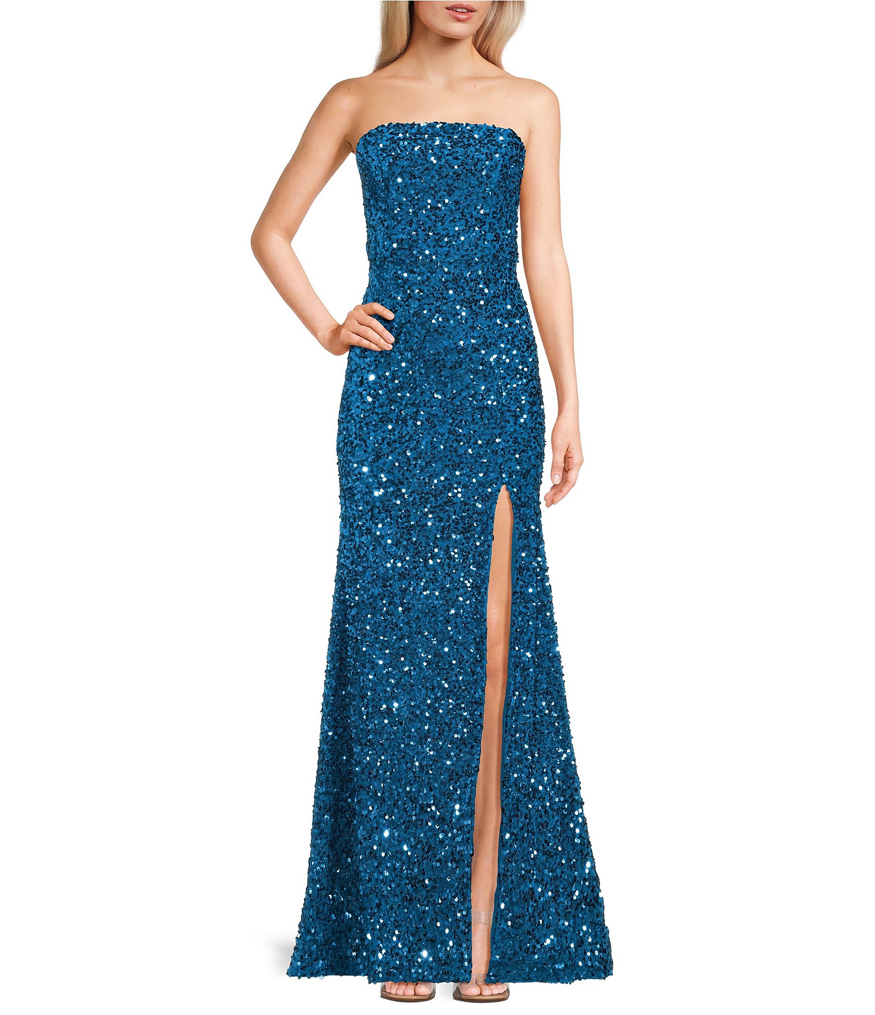 B. Darlin Sequin Strapless Long Dress With Train Dillard s