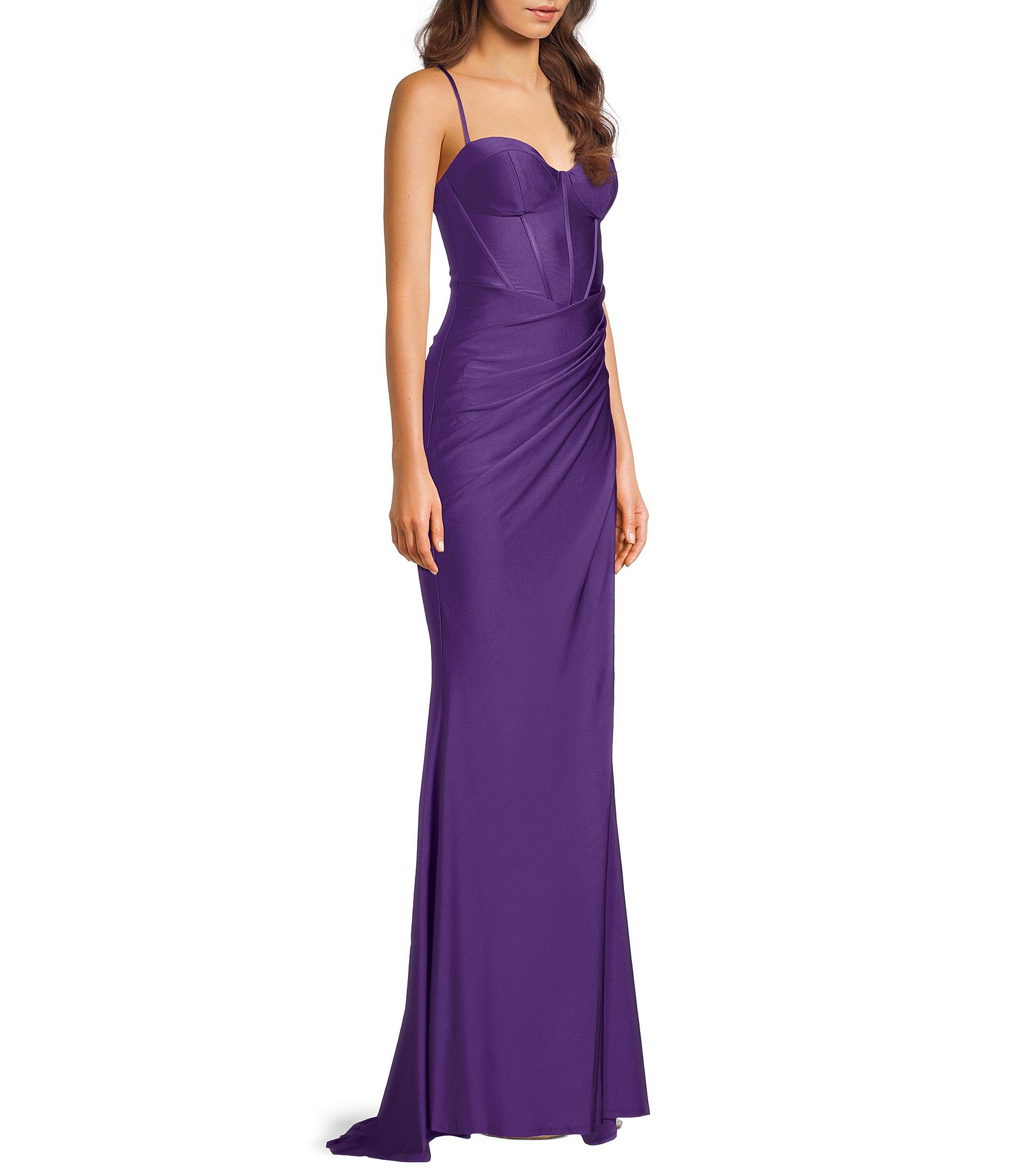 B. Darlin Spaghetti Strap Corset Side Shirred Long Dress