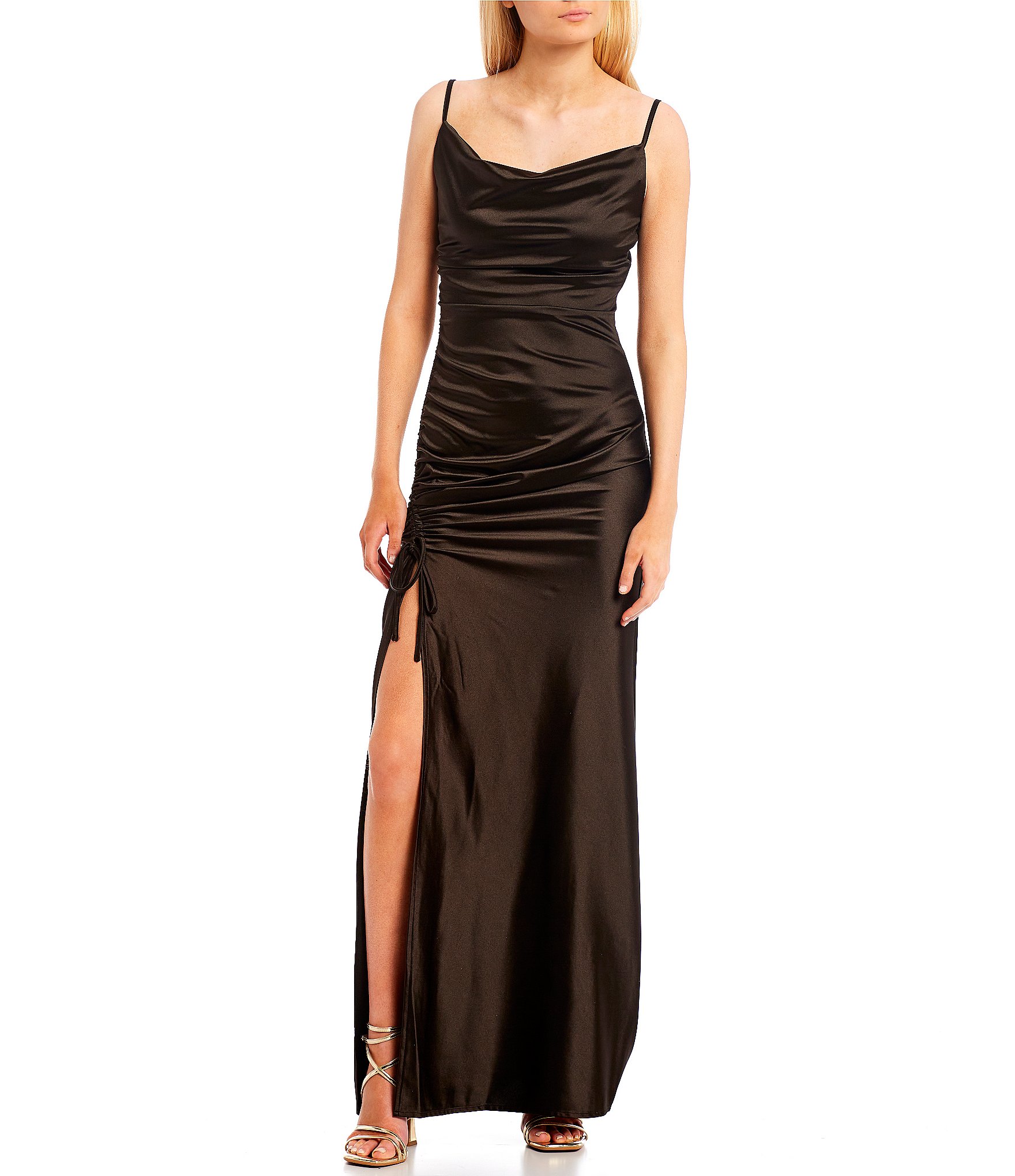 Black Silk Dress With Slit Cowl Neck Spaghetti Strap Dress Elegant Long  Evening Dress Prom Dress Black Cocktail Dress -  Canada