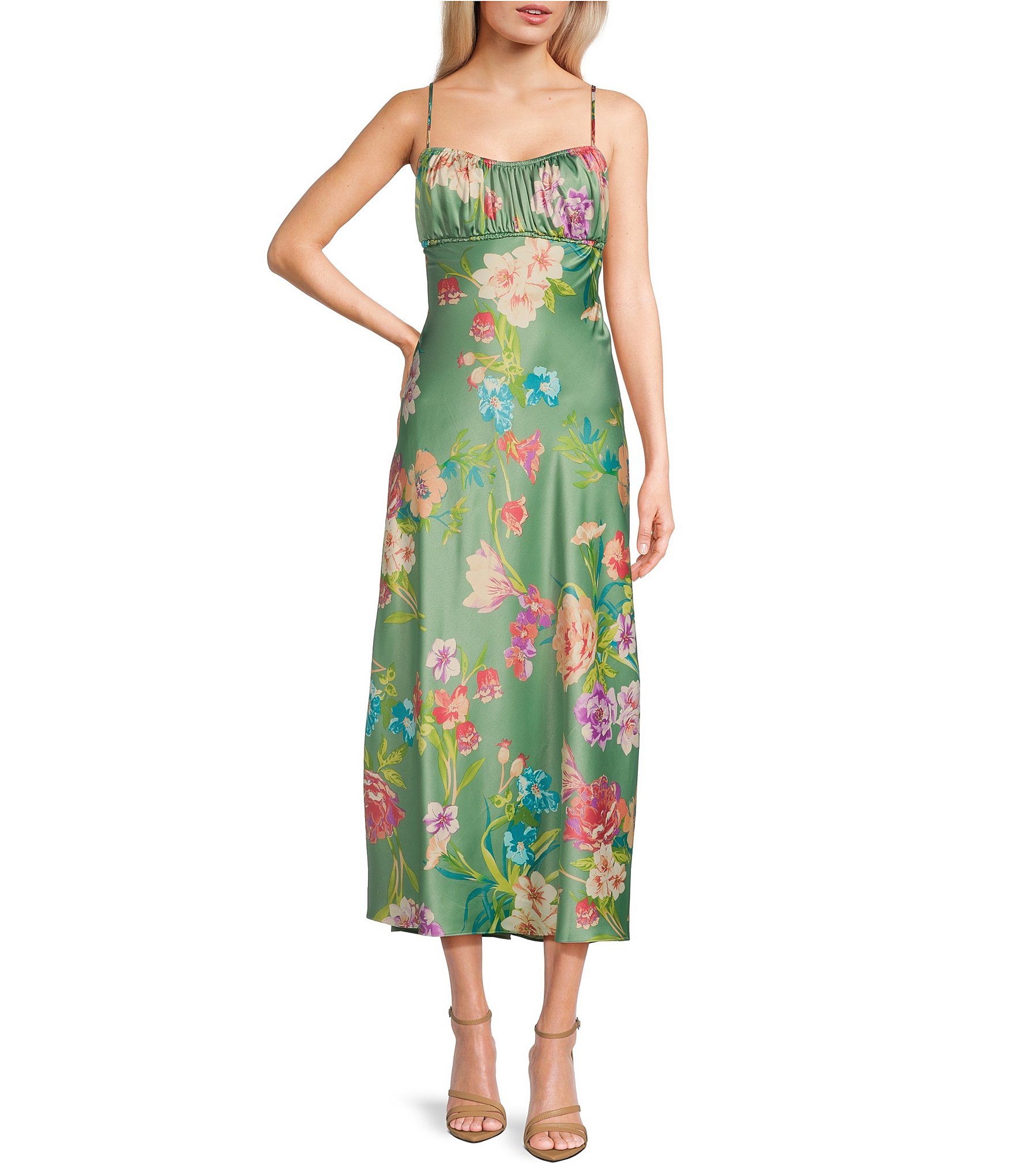 B. Darlin Spaghetti Strap Emma Floral Printed Bodice Midi Dress | Dillard's