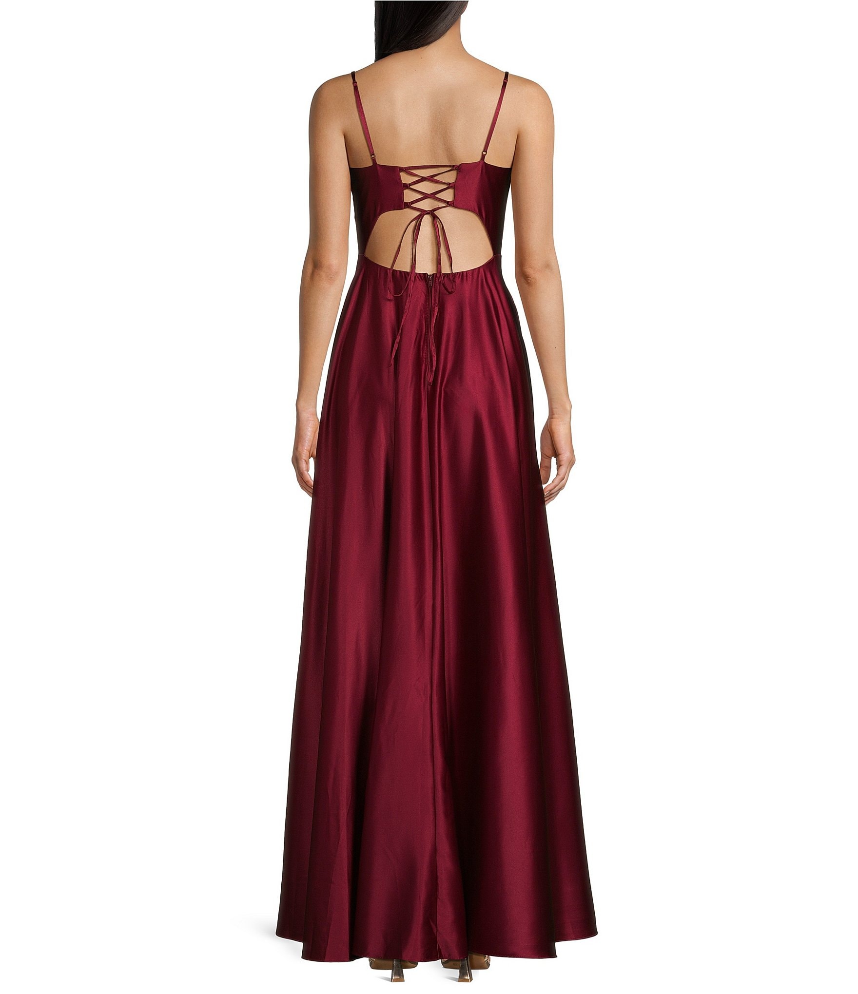 B. Darlin Spaghetti Straps V-Neck With V Wire Long Dress