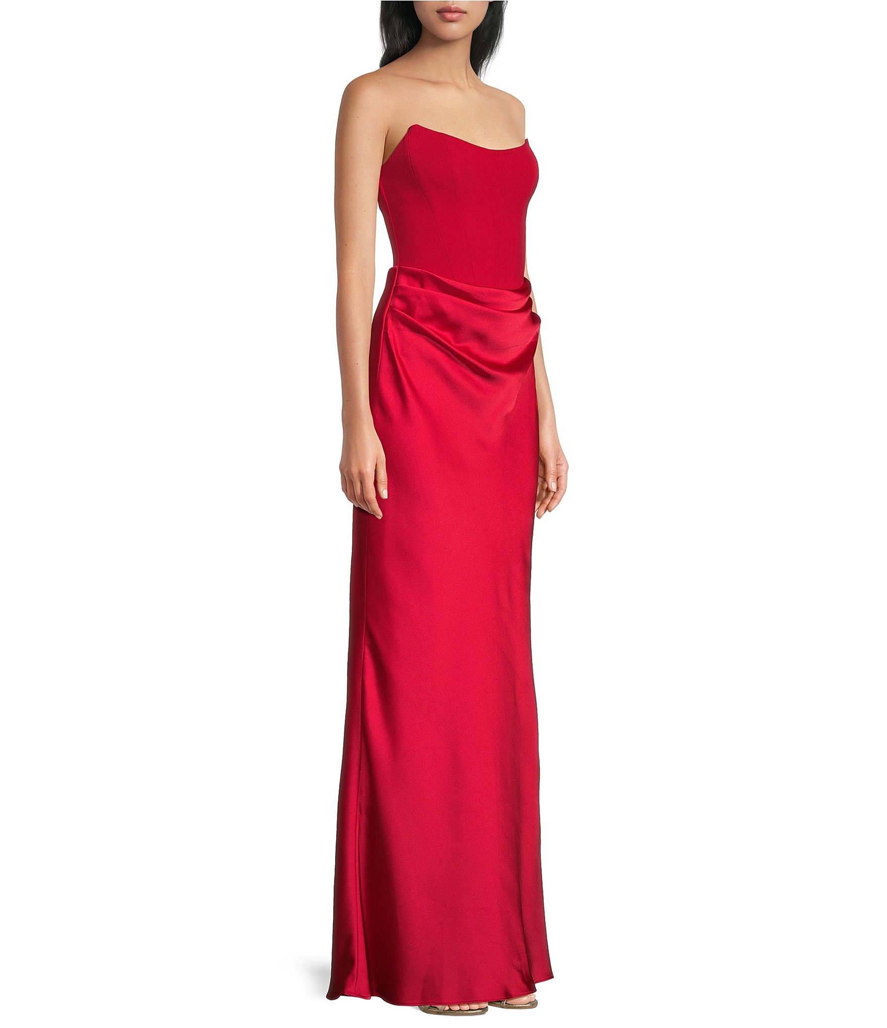 B. Darlin Strapless Corseted Bodice Godet Inset Dress