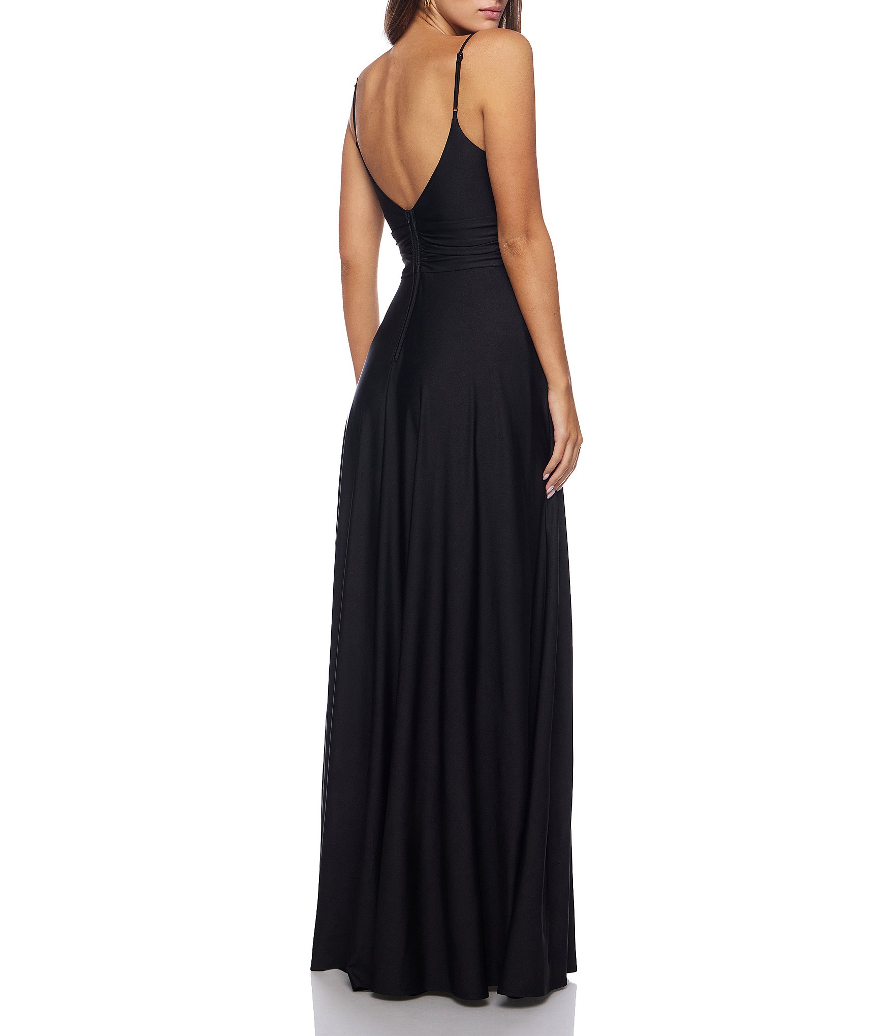 B. Darlin V-Neck Shirred Front Slit Dress