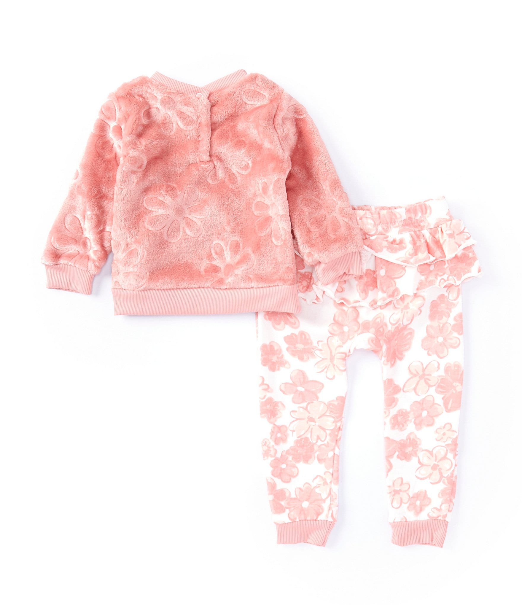 Baby Starters Baby Girls 12-24 Months Long-Sleeve Embossed-Floral Polar Fleece Sweatshirt & Floral-Printed French Terry Pant Set