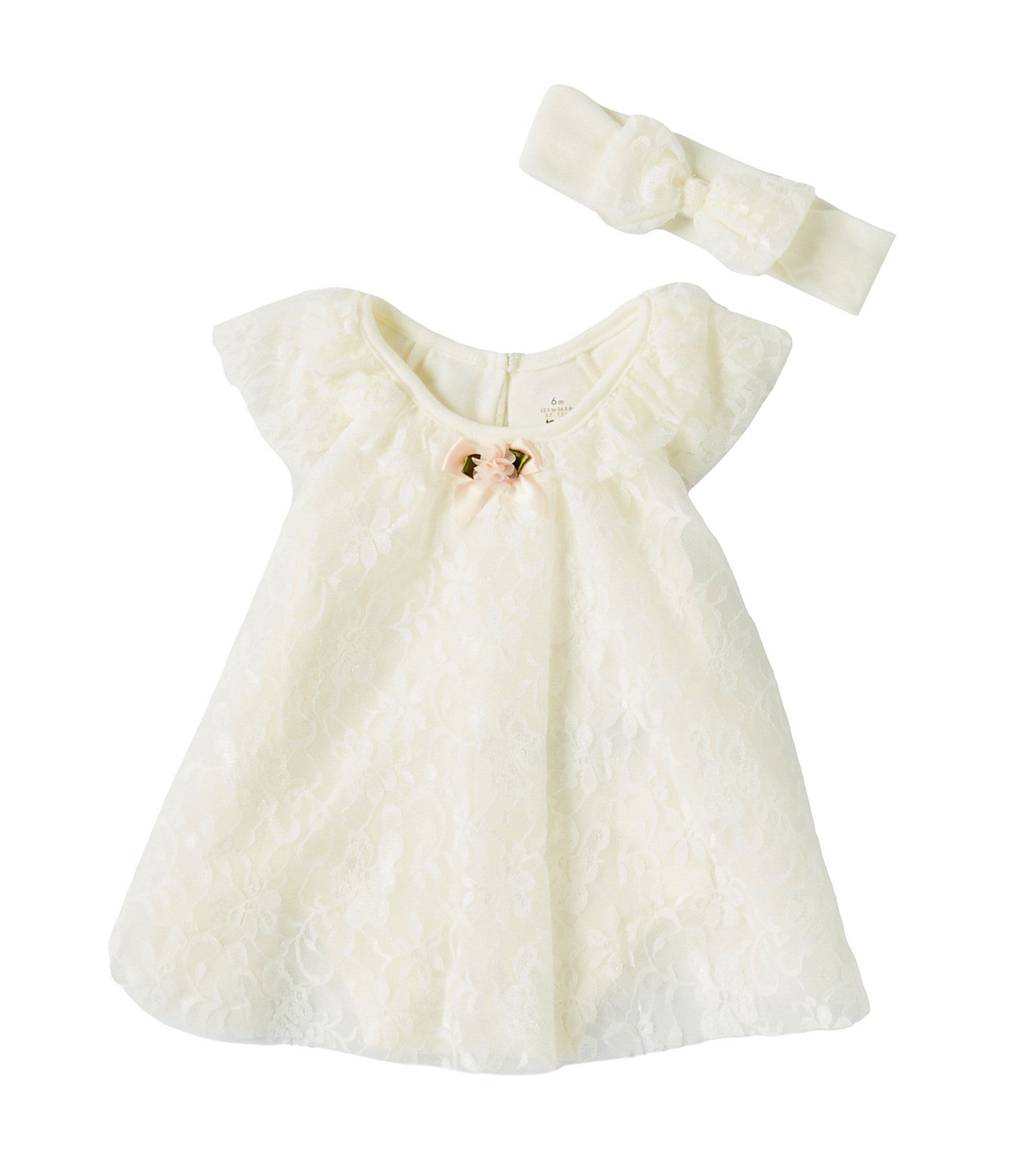 Baby Starters Baby Girls 3-9 Months Flutter-Sleeve Lace Trapeze Dress