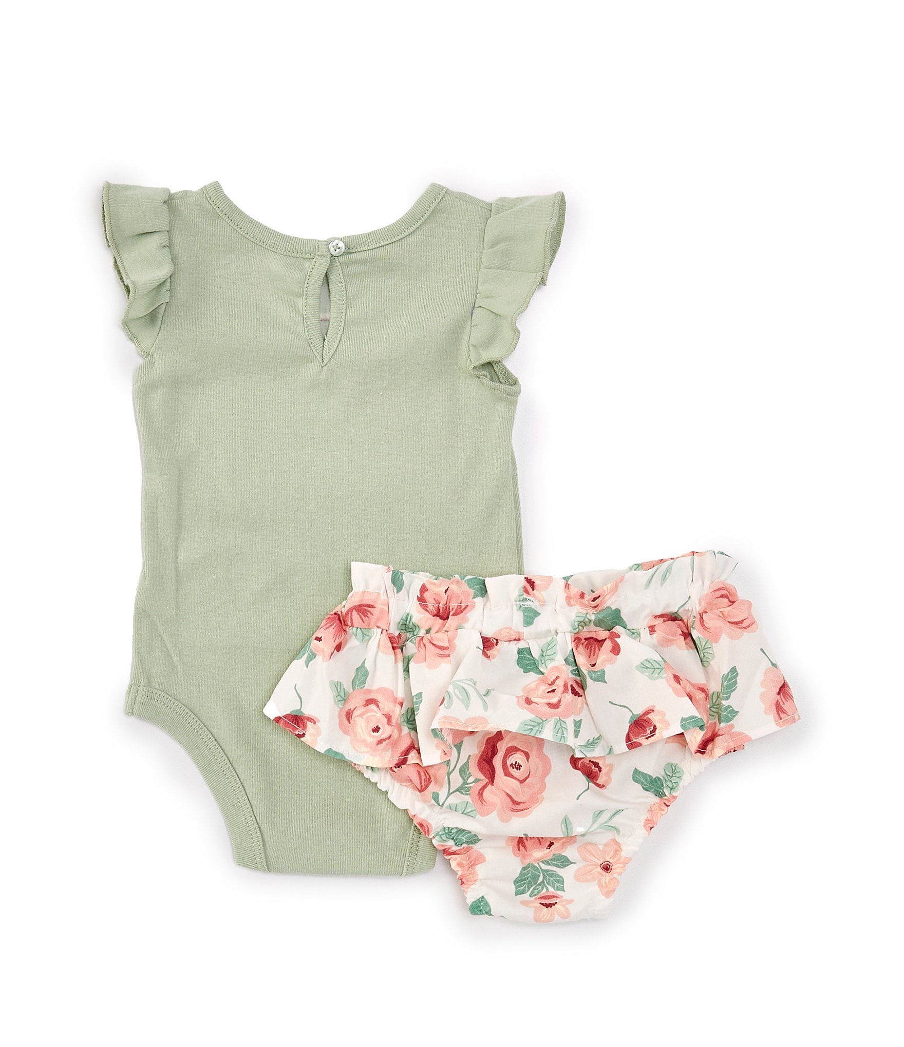 Baby Starters Baby Girls 3-9 Months Flutter Sleeve Rib-Knit Embroidered-Patch Bodysuit & Floral Printed Bloomer Set