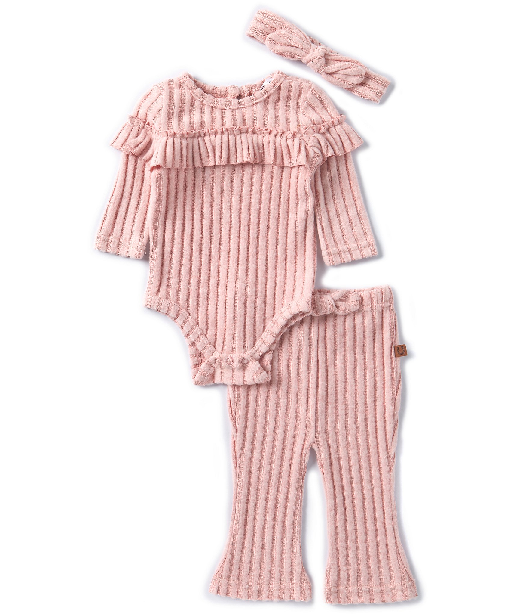 Baby Starters Baby Girls 3-9 Months Long Sleeve Ribbed Bodysuit & Matching Flare Leg Pant Set